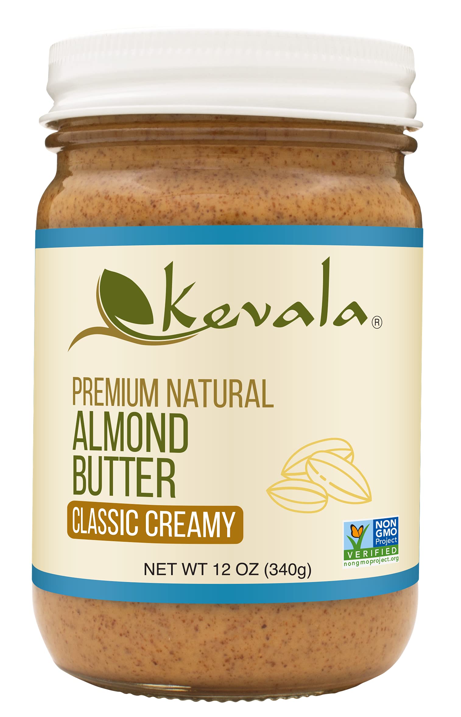 Kevala Almond Butter Creamy - Premium Natural Sandwich Spread with No Dairy in a Glass Jar, Made from Carefully Selected Almonds, Delicious Peanut