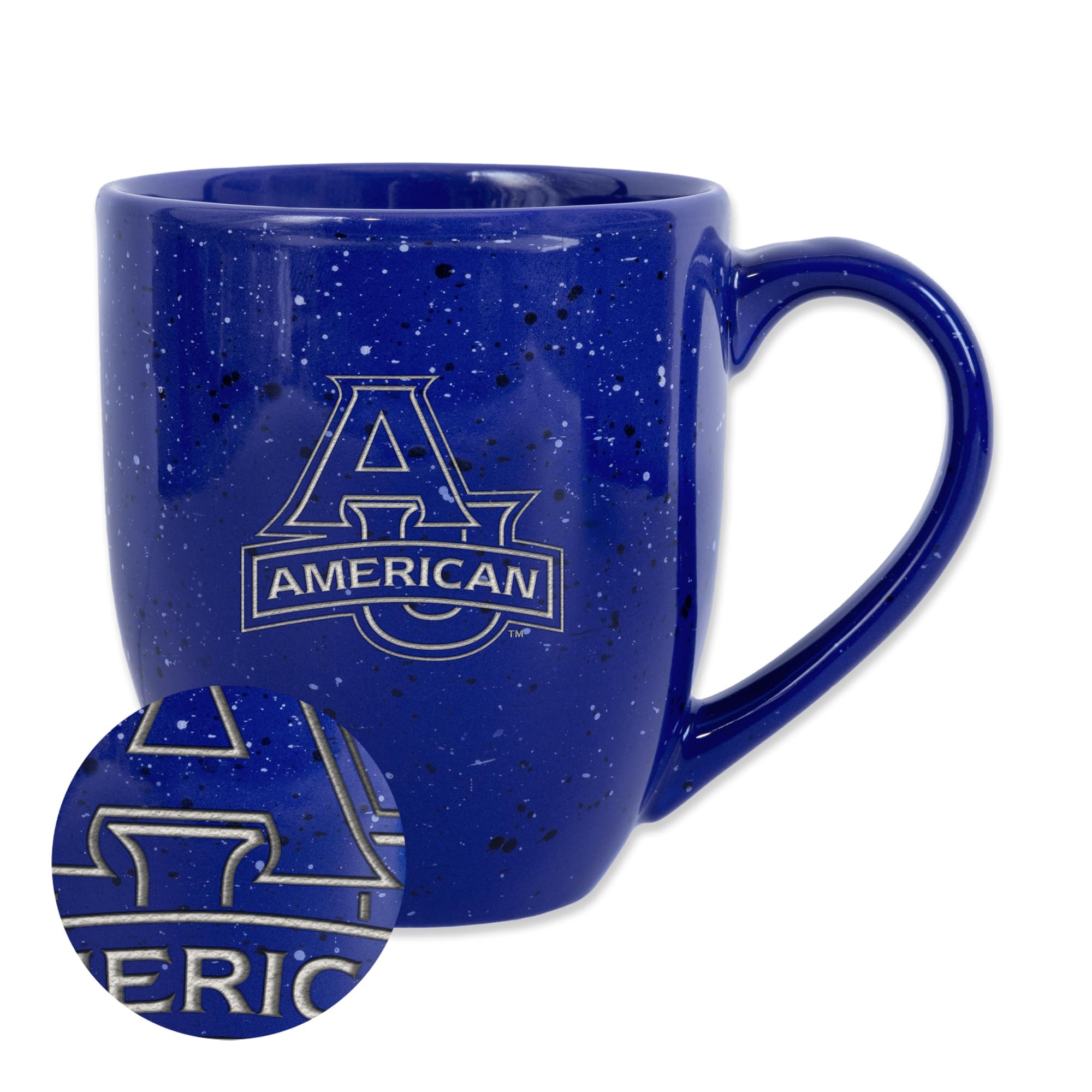 Rico Industries NCAA American Eagles Primary Logo Royal 16 oz Team Color Laser Engraved Speckled Ceramic Coffee Mug