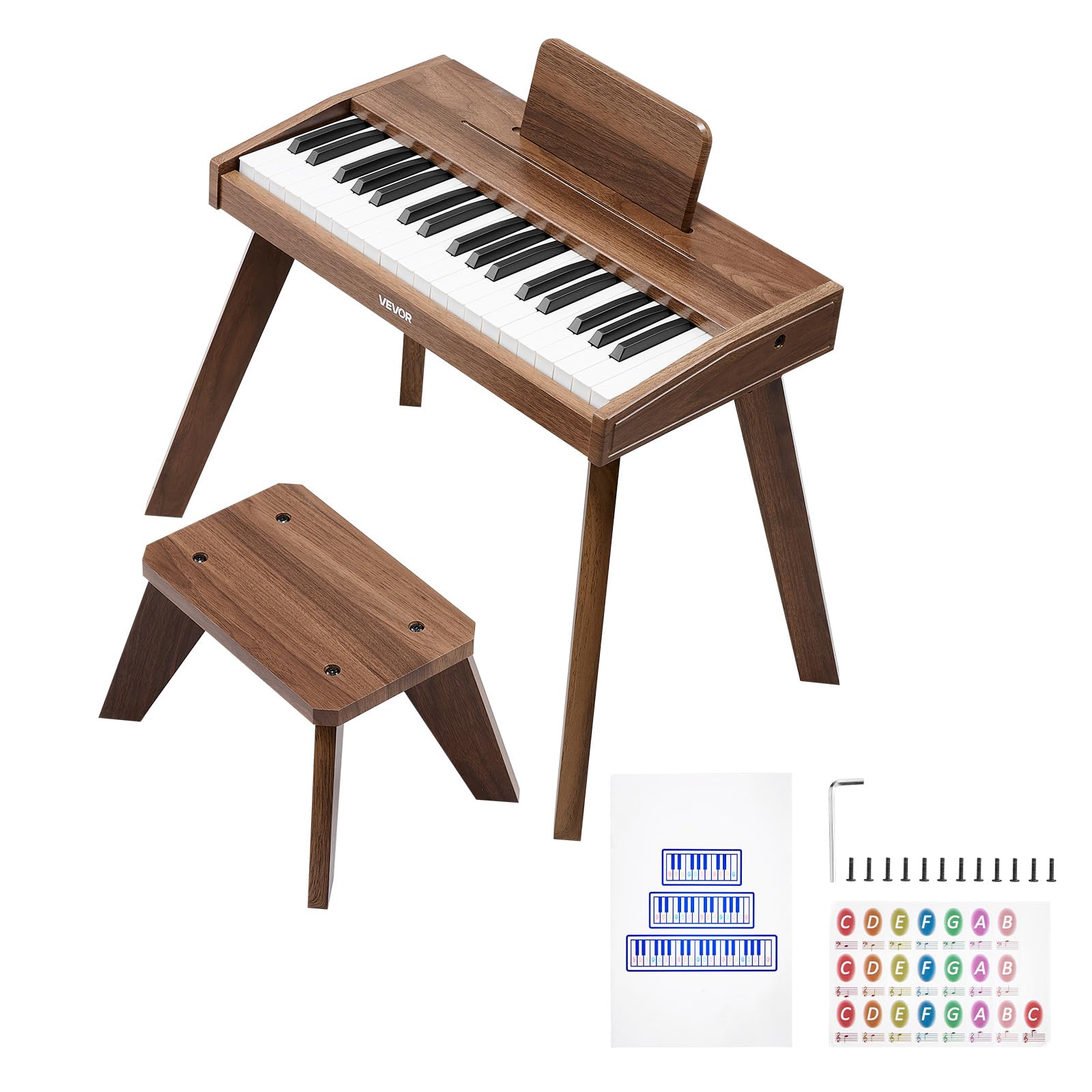 VEVOR Teclado de Piano Infantil 37 Teclas de Madera con Silla, Piano Electrónico para Niños 3-10 Años, Volumen Ajustable, USB-C o Pilas, con Pegatinas de Notas y Hojas de Práctica para Viaje Casa Aula — view 9