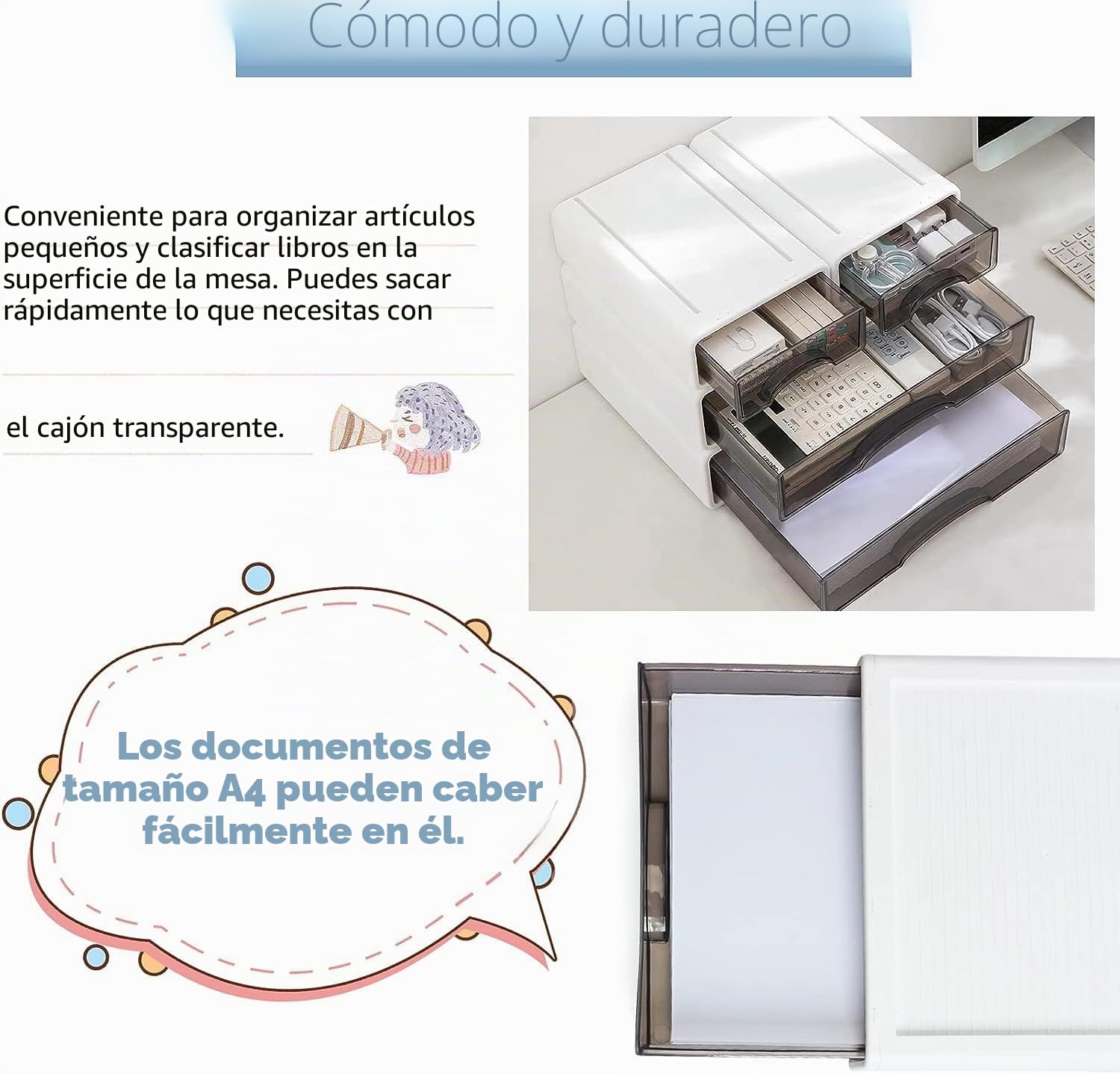 Organizador de escritorio apilable con 4 cajones, organizador de escritorio apilable de 3 niveles, cajones de escritorio de almacenamiento, caja de almacenamiento de suministros de escritorio