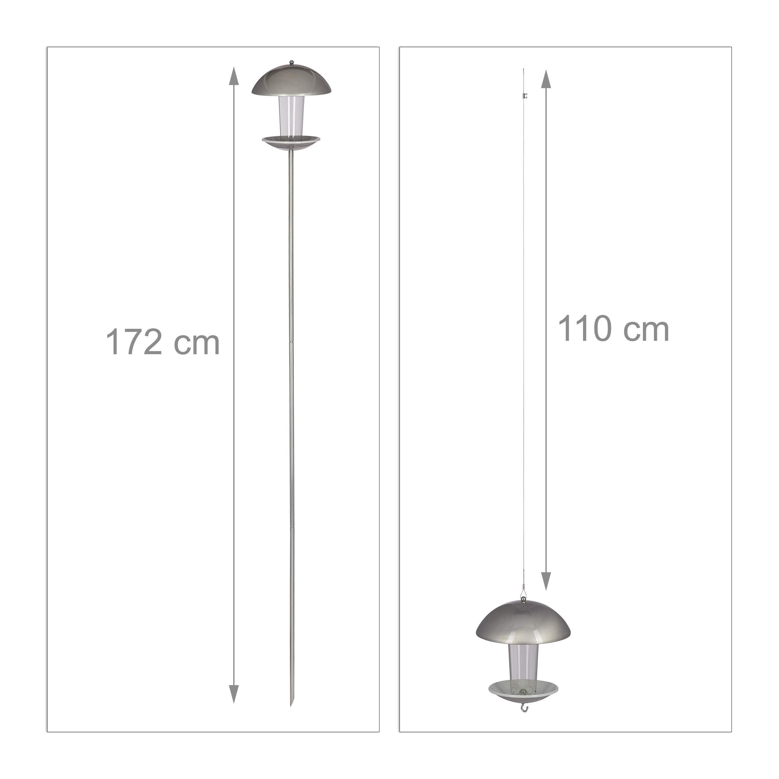 Relaxdays Comedero Pájaros para Clavar o Colgar, Plástico y Acero Inoxidable, Plateado, 172 cm