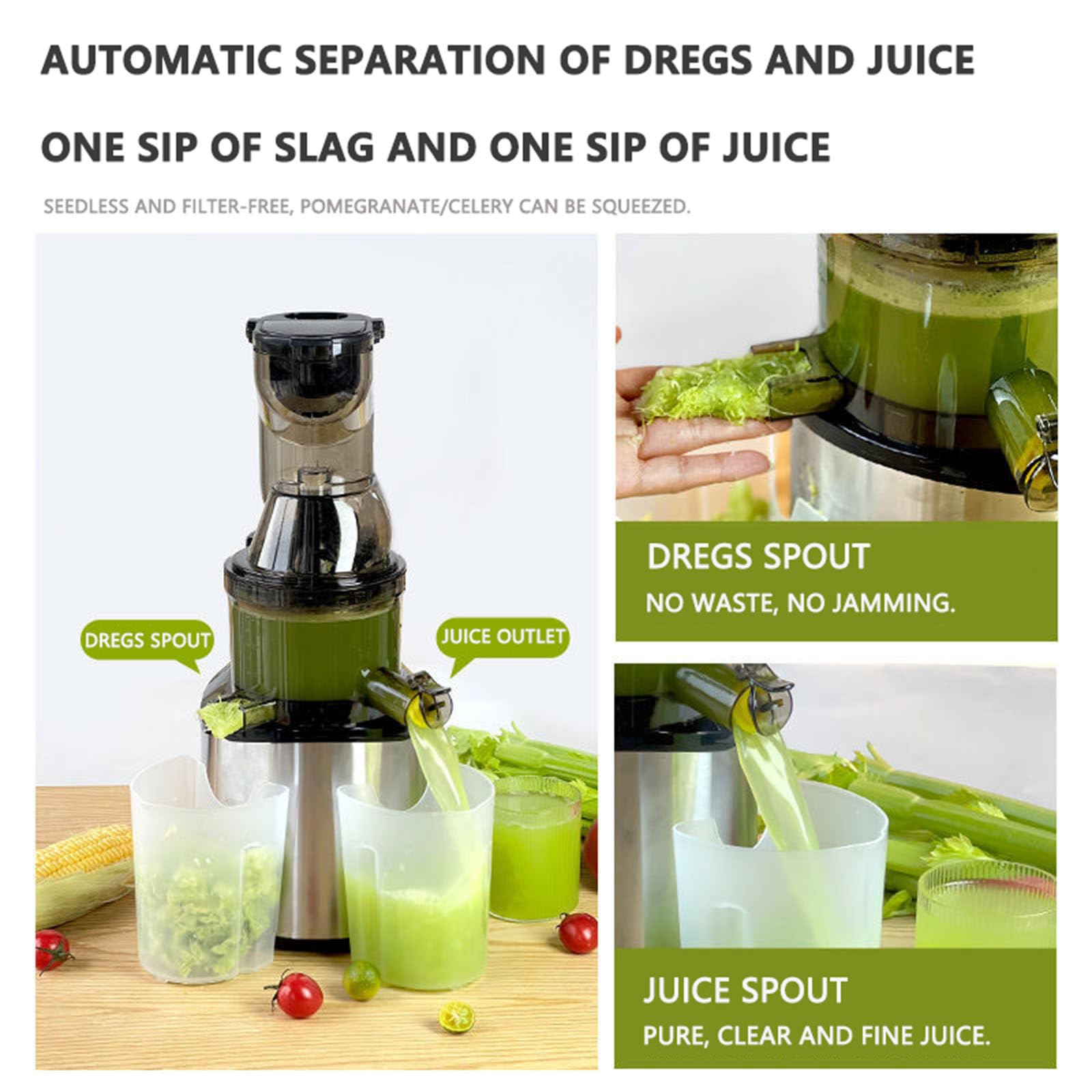 Extractor de Zumos y Verduras Automático para masticar frutas enteras | 350W,Extractor de Zumos y Verduras 180MM Apertura Sorbete, Helado, Boca de Alimentación Ancha