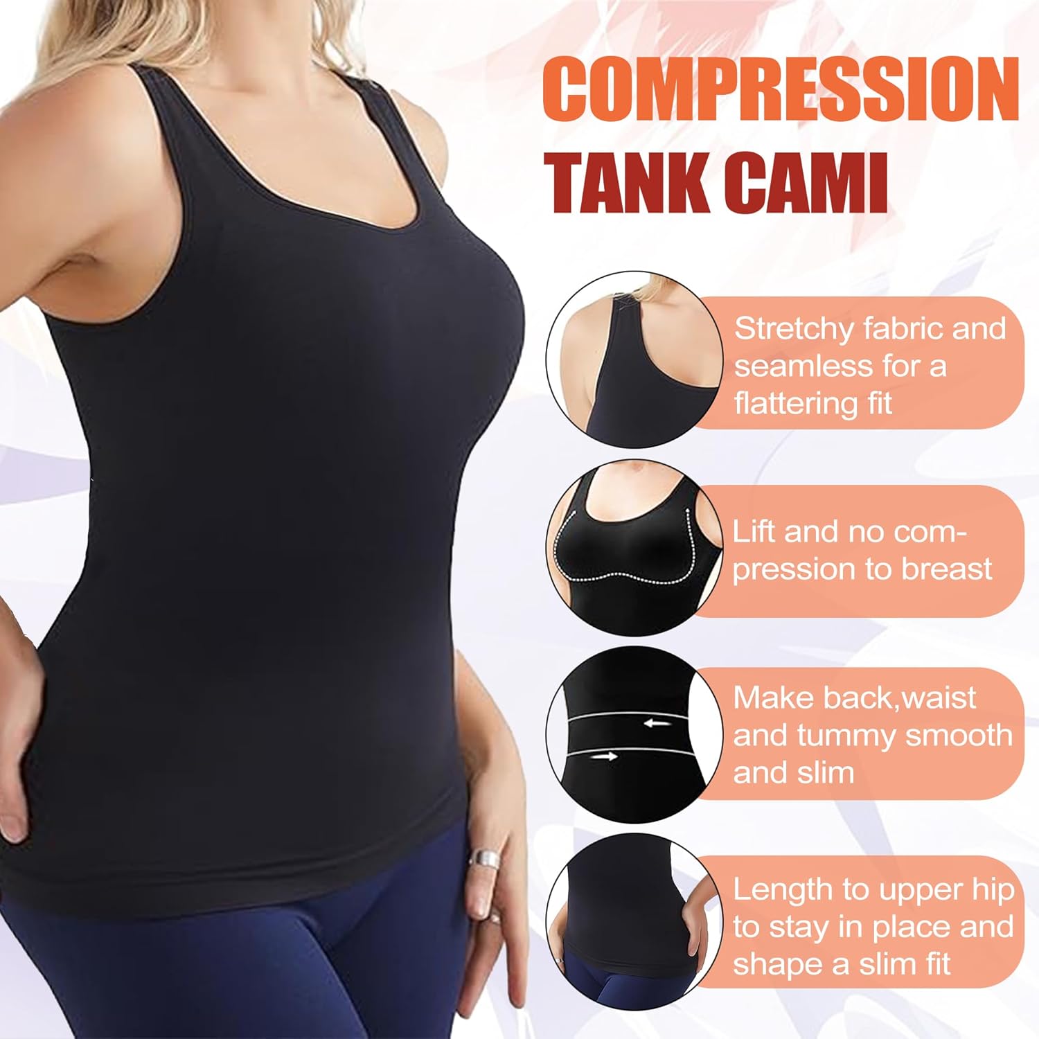 Shapewear Tank Tops for Women,Tummy Waist Control Shaper Cami Seamless Compression Top Slimming Body Shaper Camisole - Image 3