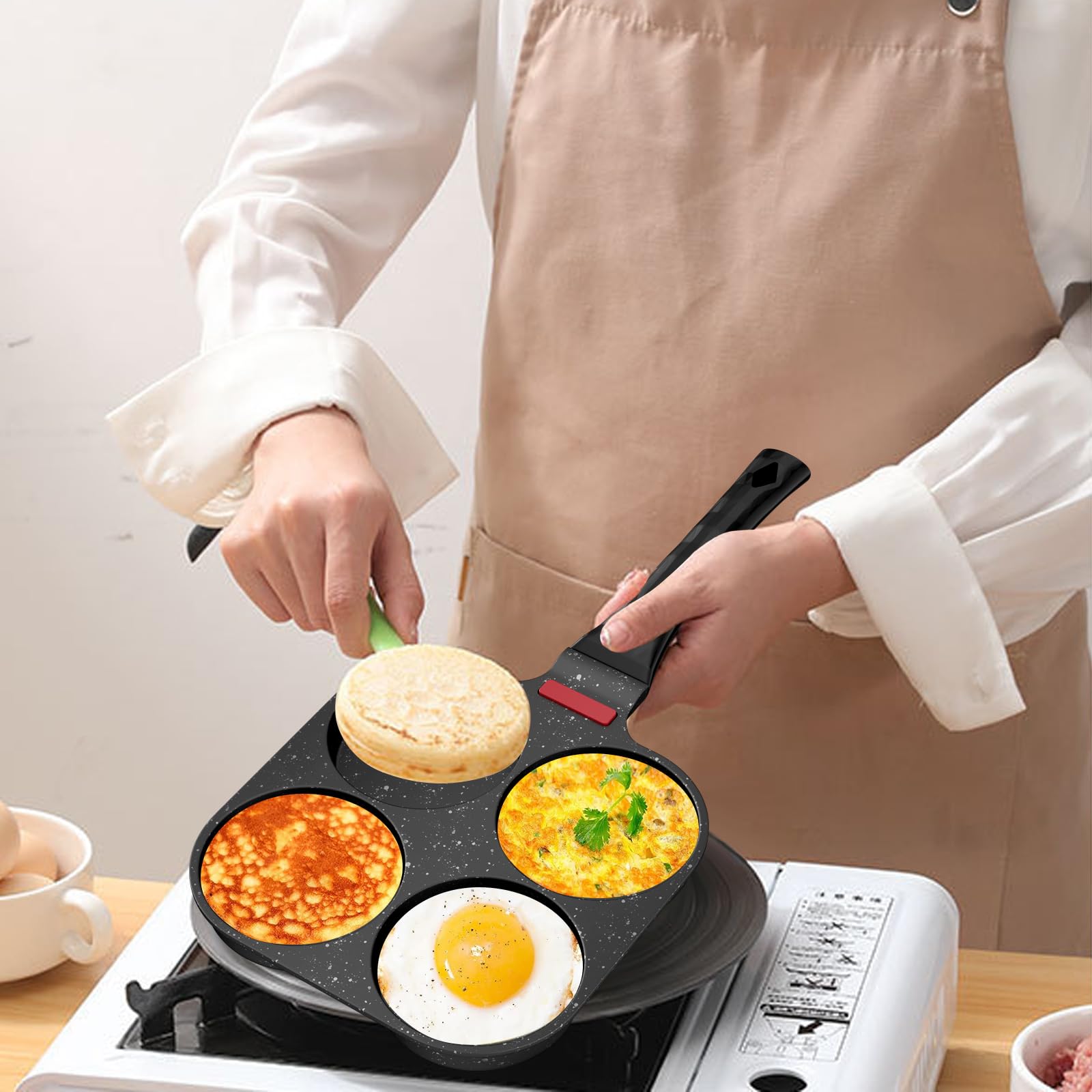 Traxenta 4 Loch Eierpfanne - Antihaft Für Perfekte Spiegeleier & Pancakes