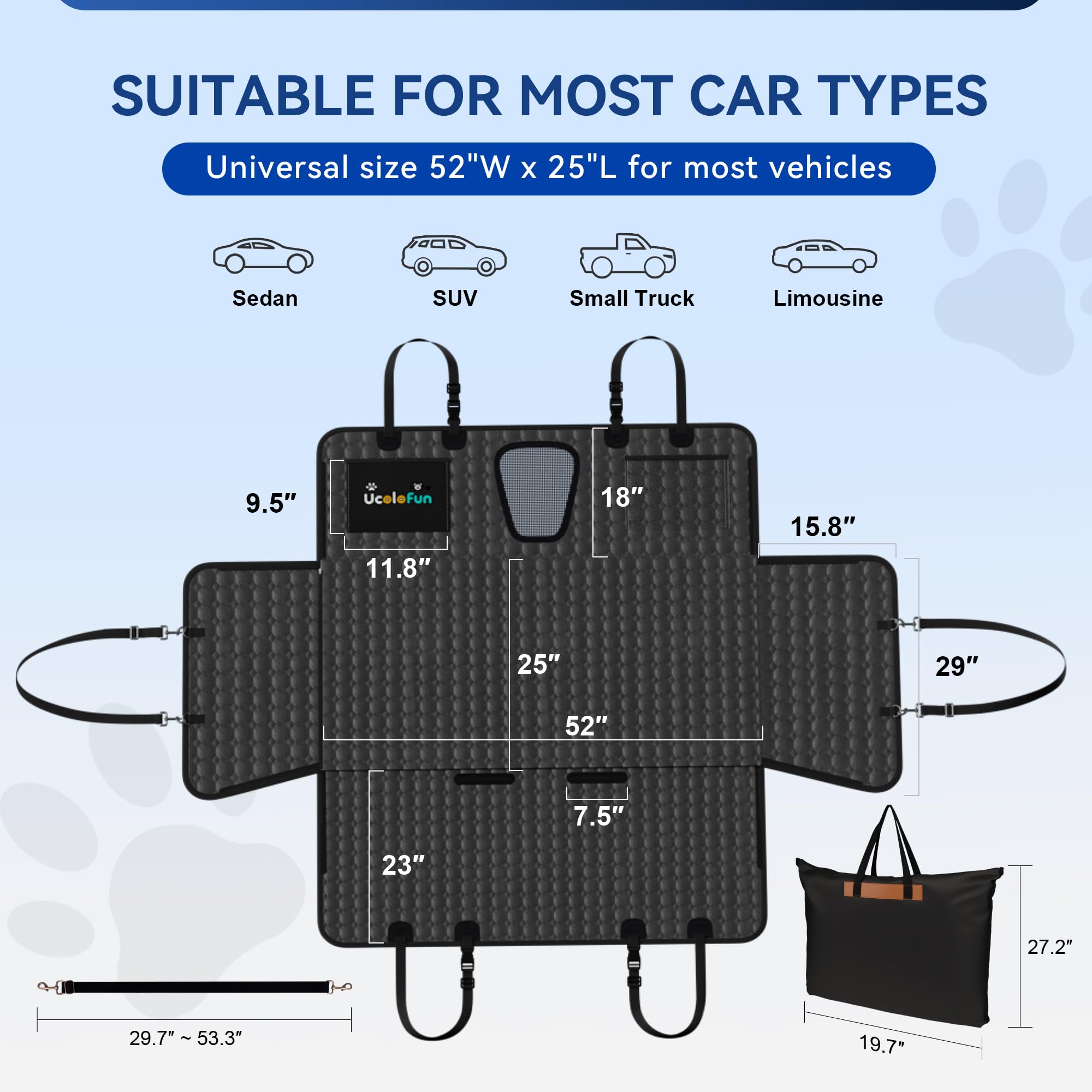 Estensore per sedile posteriore per cani, in pelle PU, impermeabile, per sedile posteriore con fondo rigido, può contenere fino a 181,4 kg, robusta amaca per cani per auto/camion/SUV, antigraffio,