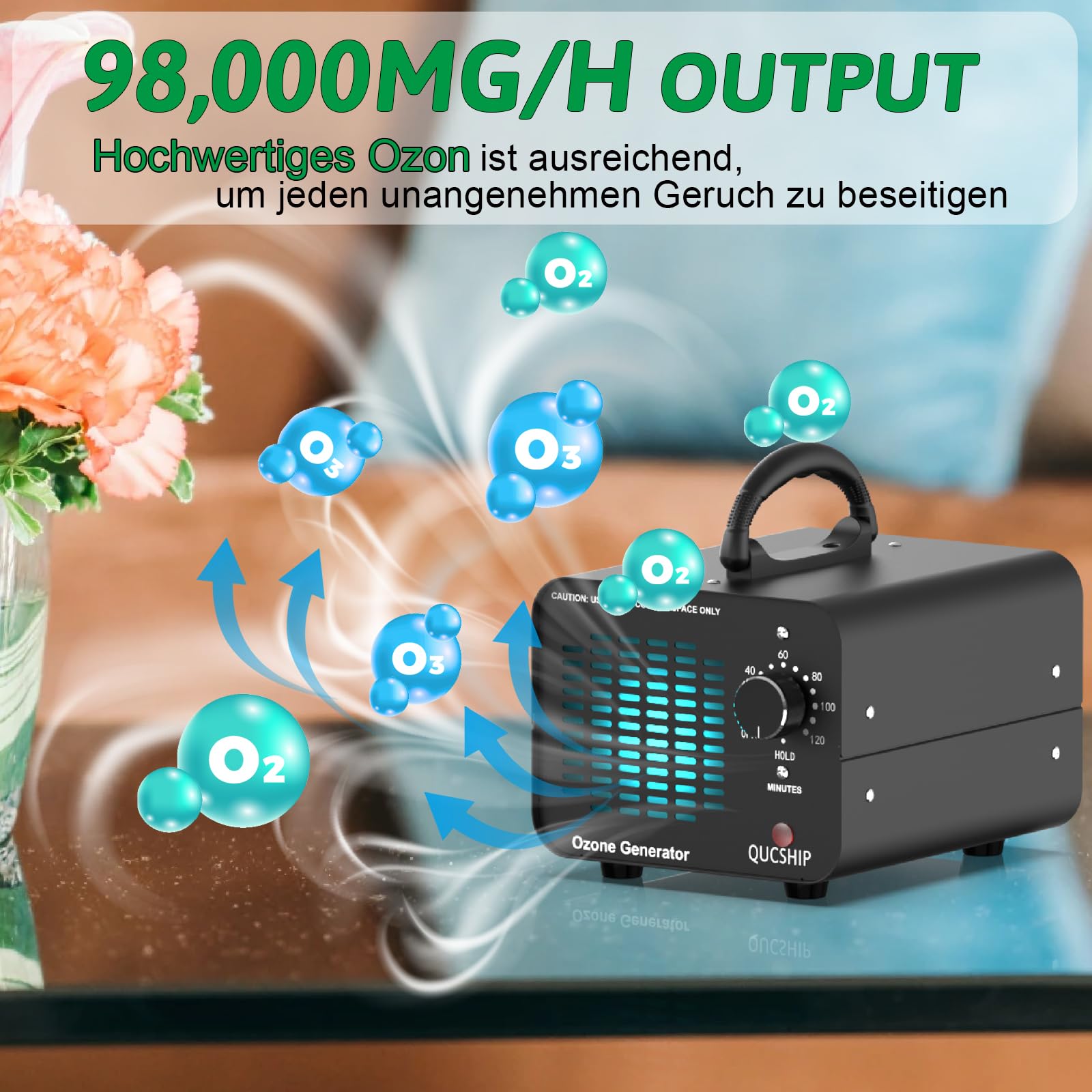 Industrieller Ozongenerator 98000mg/h mit Timer für Raum, Auto, Gerüche