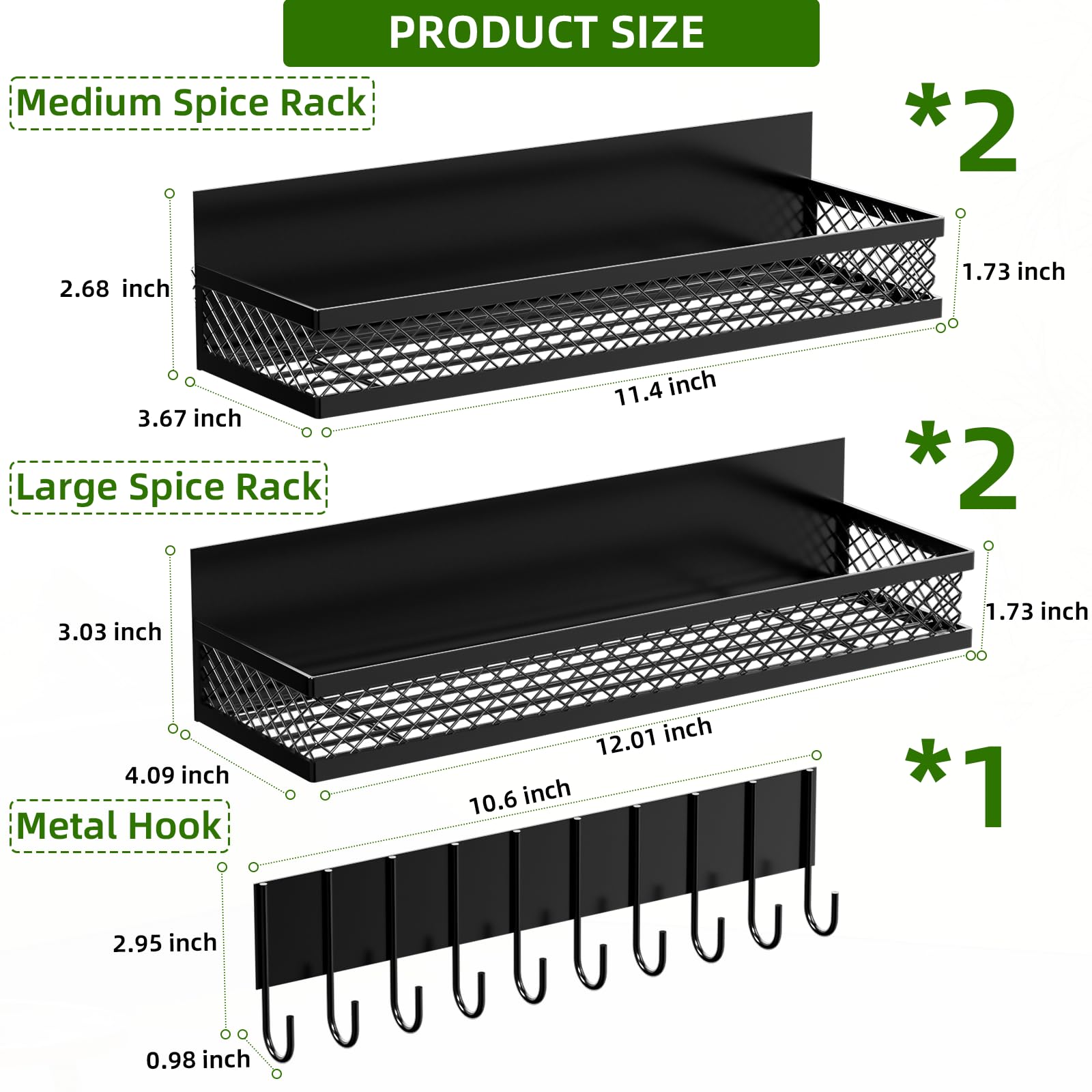 Magnetisches Gewürzregal für Kühlschrank, 5 Stück, magnetisches Regal für Kühlschrank, beweglicher Kühlschrank, magnetische Gewürzregale mit 10 Haken, für Küchenorganisatoren und Aufbewahrung