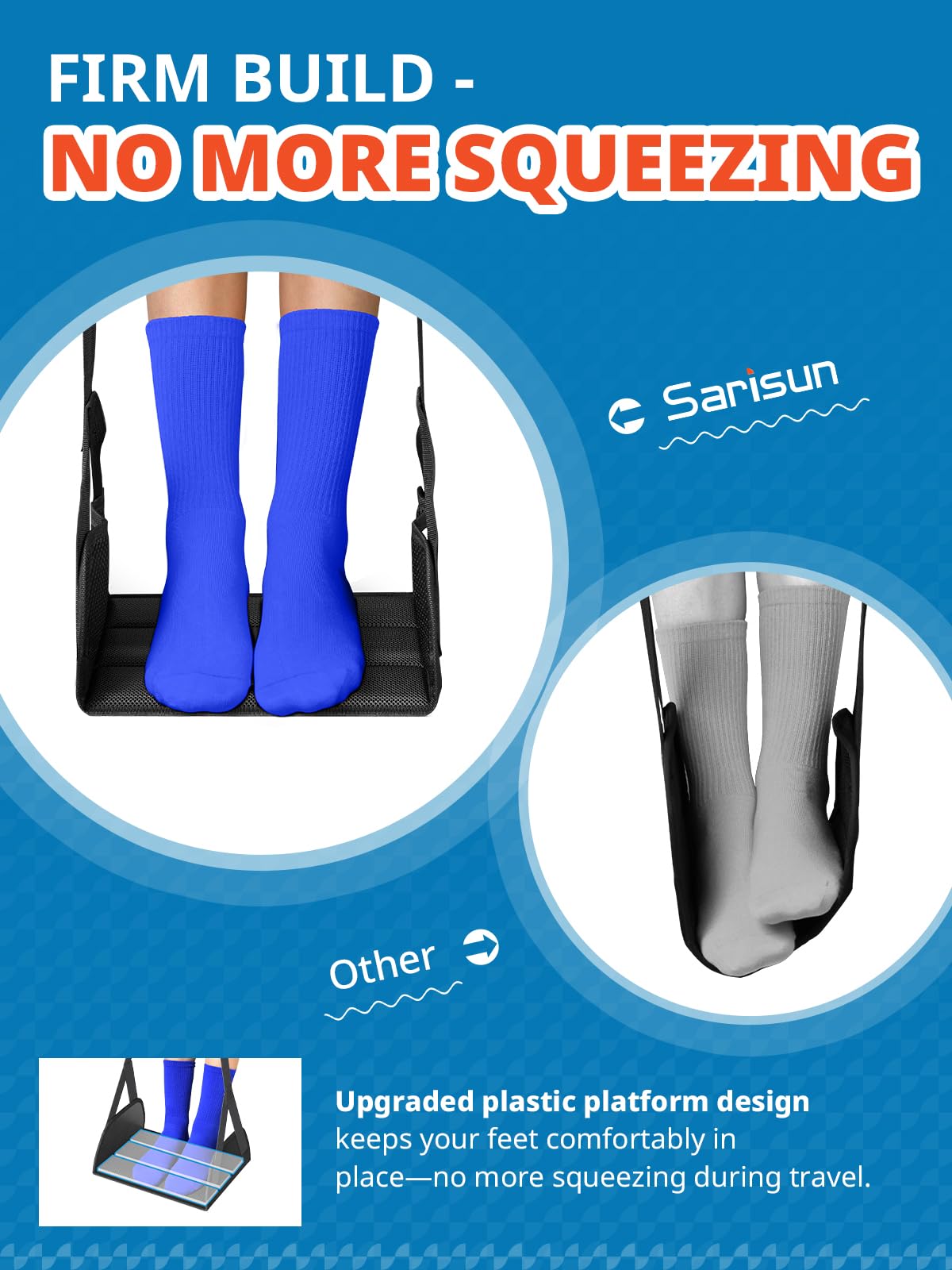 SARISUN Kit Viaggio Aereo 3 in 1 – Cuscino da Viaggio con Supporto per la Testa, Maschera per Dormire 3D, Amaca Poggiapiedi Anti-Cedimento, Essenziali Portatili per Voli Lunghi e Auto