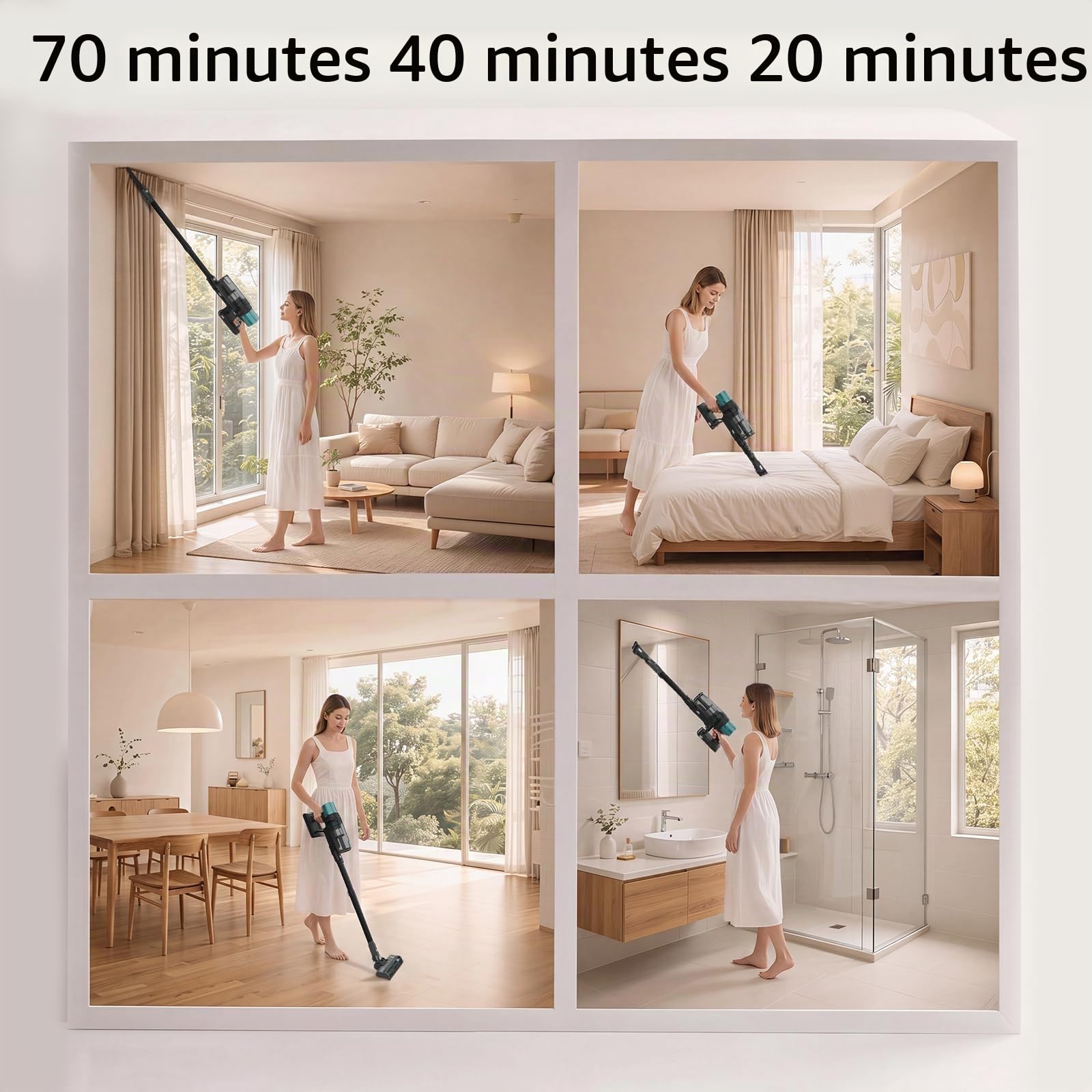 Hearten Aspirateur Balai sans Fil Puissant avec Tuyau Flexible, 70kPa/ 600W