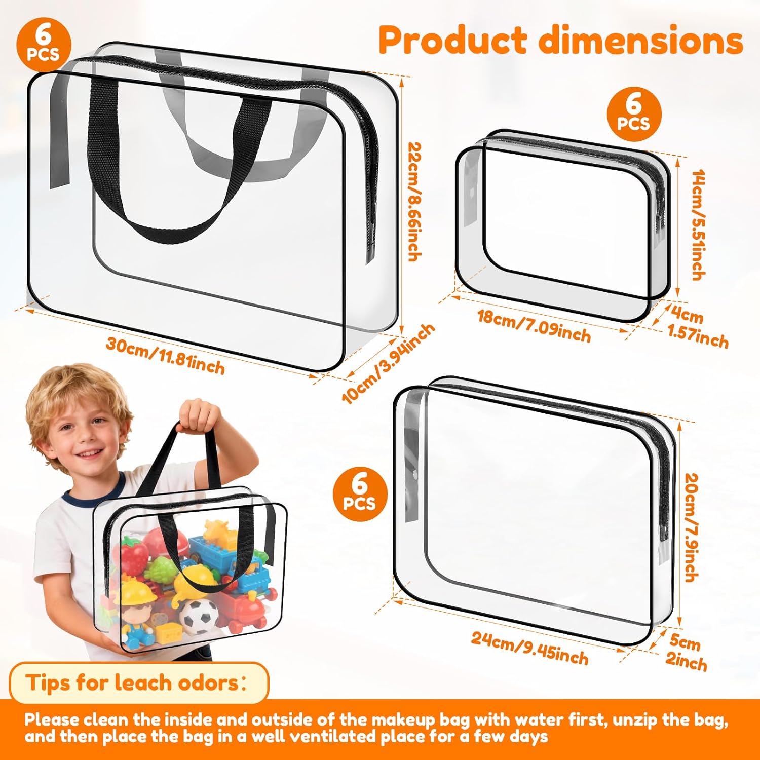 18 Pack Toy Storage Bags Clear PVC Board Game Storages 3 Size Waterproof Toy Bags With Zipper for Building Blocks, Puzzles, Small Toys and Kids Books