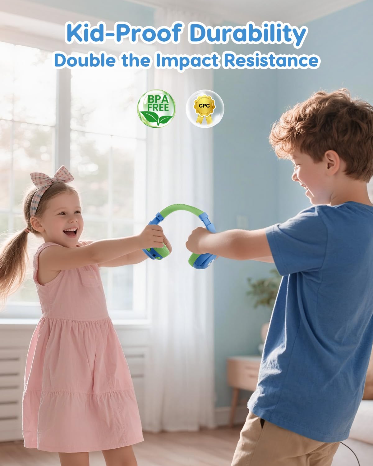 awatrue Cuffie Bluetooth per Bambini, Tasti Giganti & Microfono Integrato, Bluetooth 5.4 + Cavo AUX, Durata Della Batteria di 75 Ore, per l'uso a Scuola/in Viaggio (Bleu Vert)