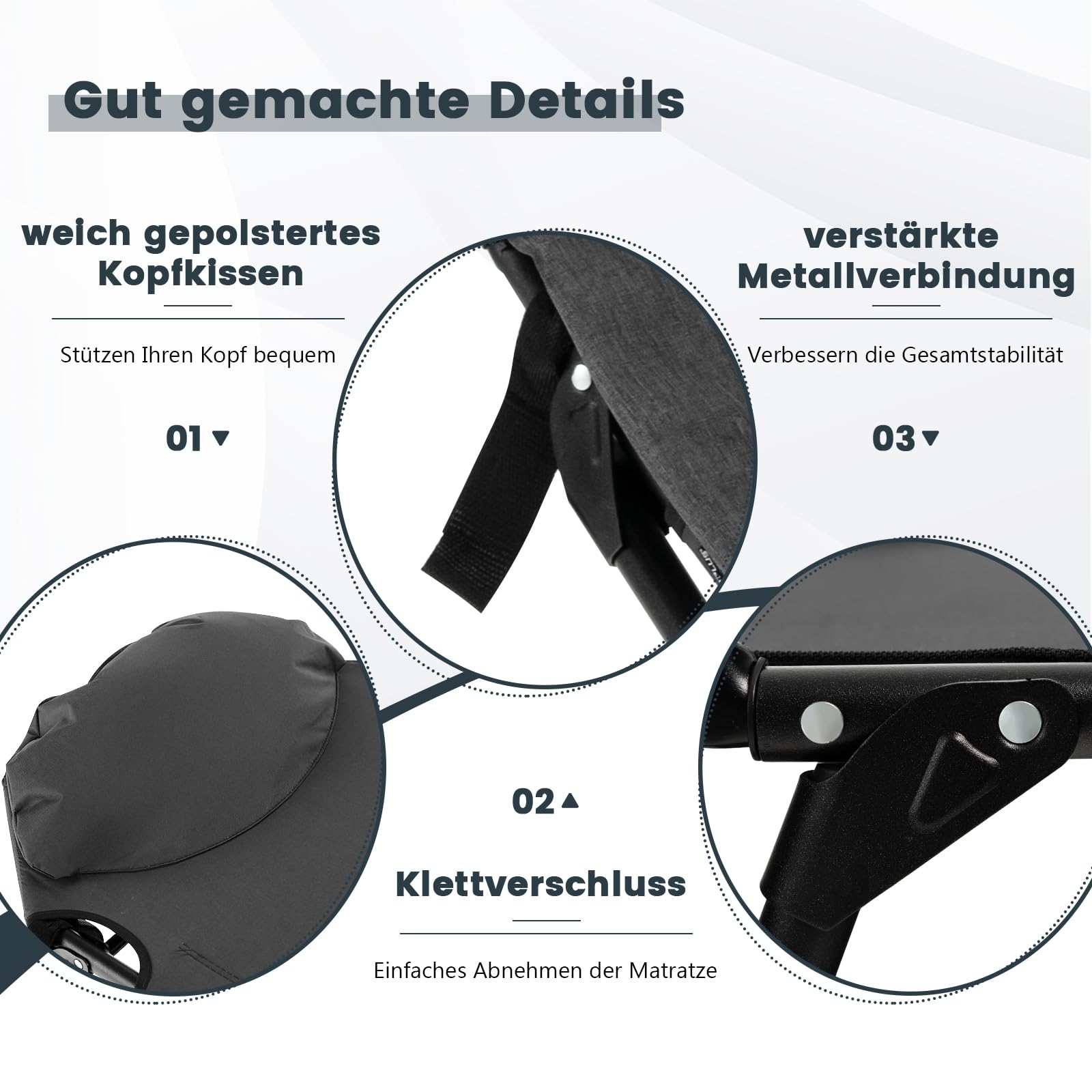 GYMAX Campingbett klappbar, Feldbett 194 x 66 x 29 cm, Gästebett mit Abnehmbarer Matratze & 6-Fach Verstellbarer Rückenlehne, Angelliege tragbar, Campingliege mit 6 Beinen