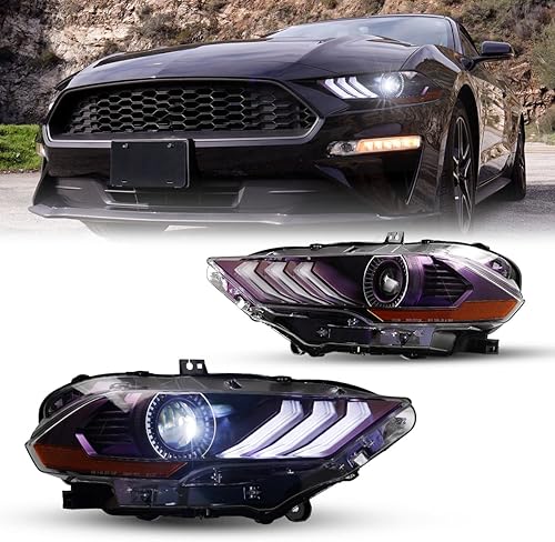 ROXX Conjunto completo de faros delanteros LED para Ford Mustang Coupe 2018-2022 y convertible con modelo de faros LED de fábrica solamente, par de