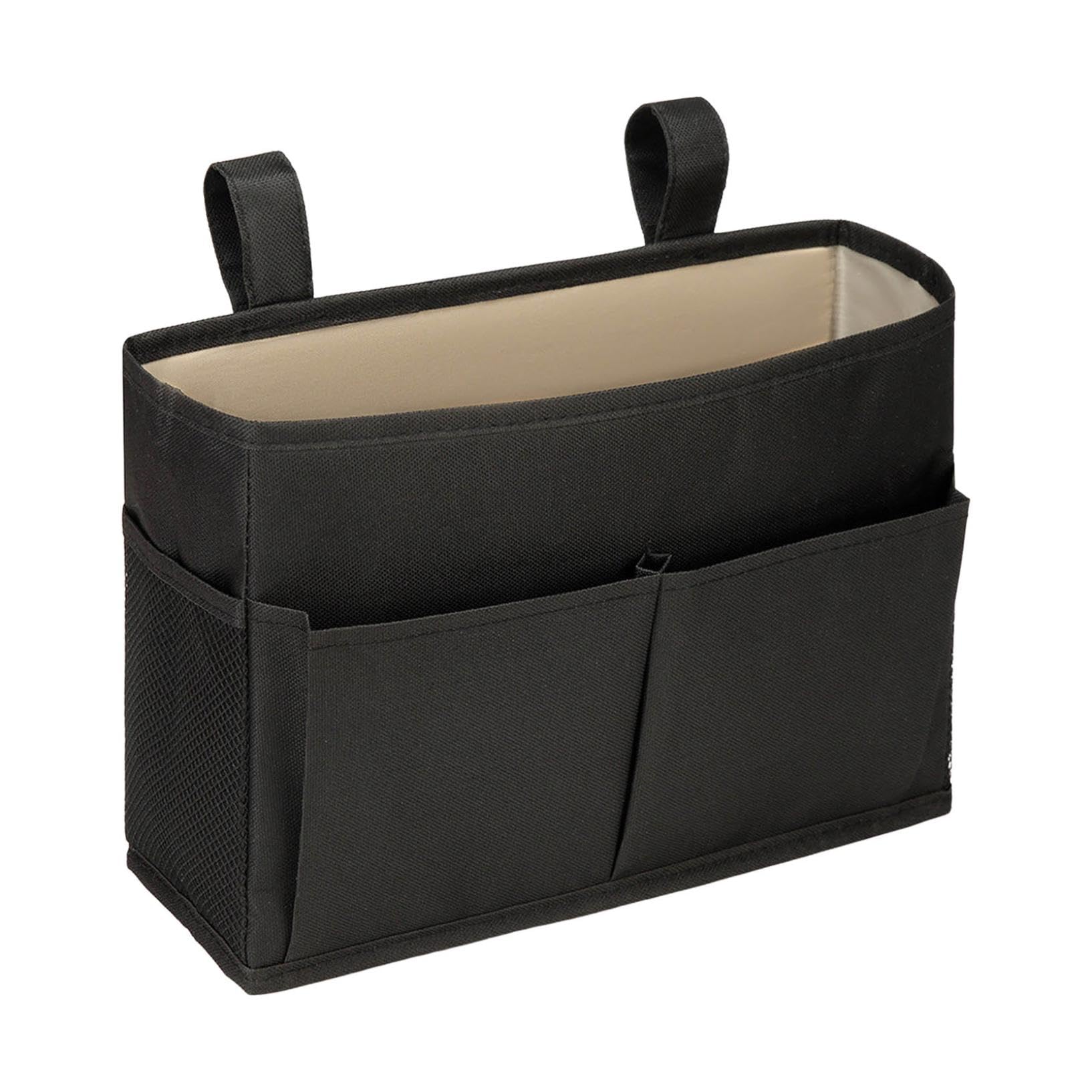 Bedside Caddy, Large Capacity linen fabric Versatile Bedside Organizer with 4 pockets,Durable Hanging Bedside Caddy for Dorm Bed Phone Hospital