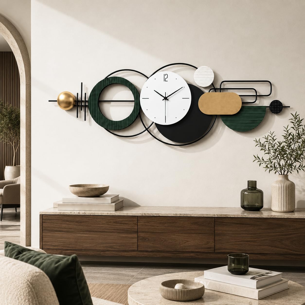 Generico Orologio da Parete,Decorativo Metallo Arte Murale,150x50cm
