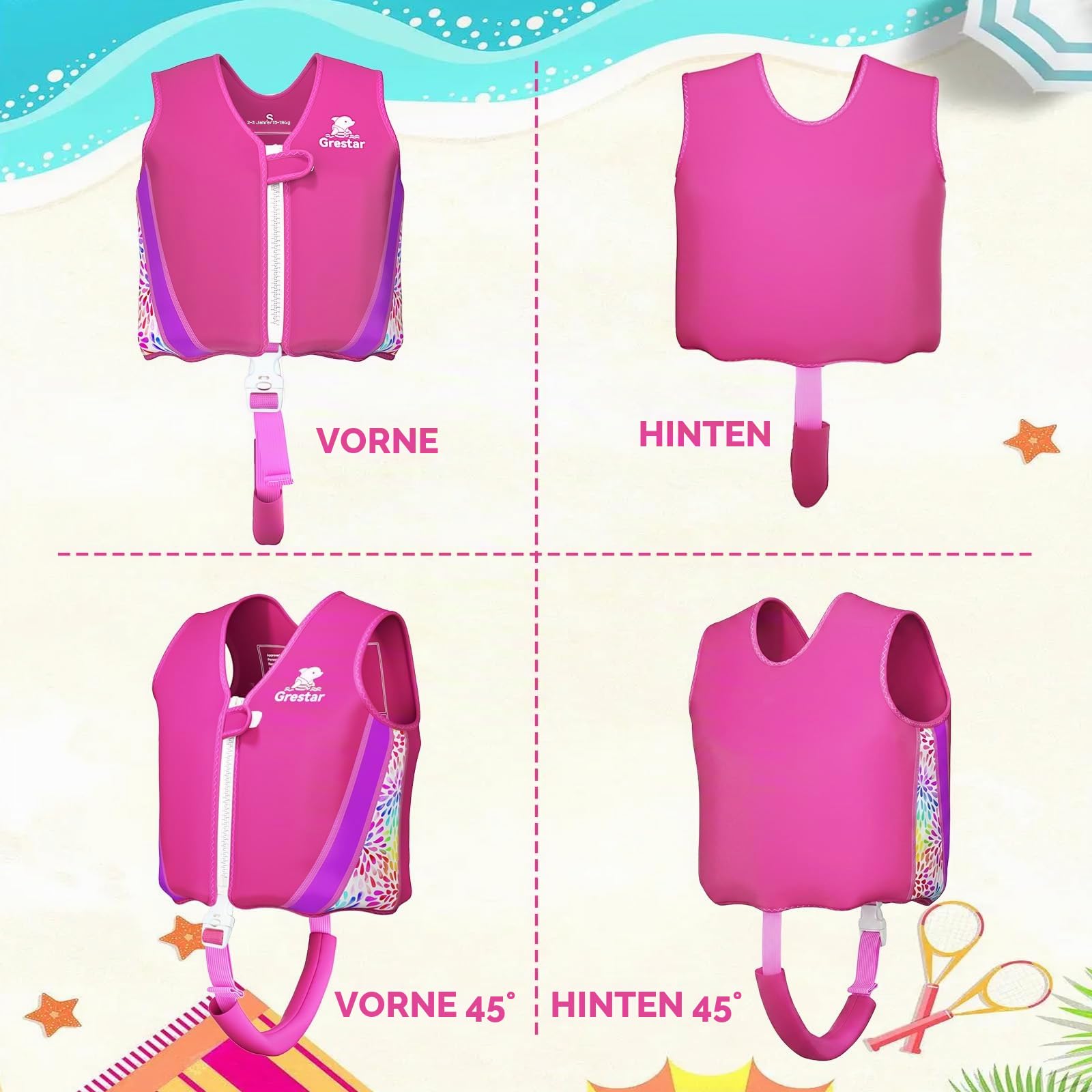 Schwimmweste Kinder, Schwimmhilfe Schwimmen Jacket mit 8 Herausnehmbaren EPE-Blöcken, Verstellbarem Schrittgurt & Sicherheitsverschluss für Jungen und Mädchen 2-6 Jahre/15-30KG