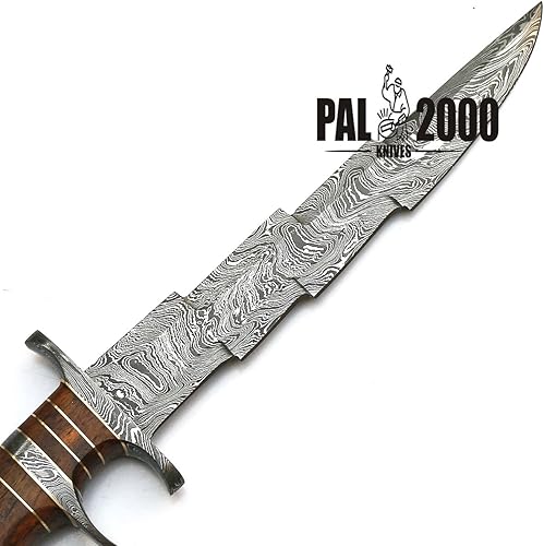 Miniatura 3 de PAL 2000 KNIVES Cuchillo Bowie de caza hecho a mano de acero de Damasco de 15 pulgadas, mango de madera rosa con funda 9157