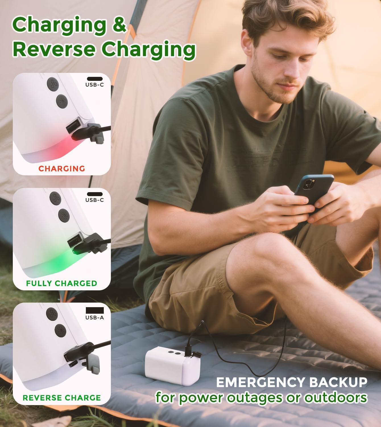 3600mAh 5.5Kpa Portable Air Pump for Inflatables, Cordless Rechargeable Mini Electric Pump for Mattress, Pool Floats, Vacuum Storage Bags, 3-in-1 Camping Essentials Camping Light & Power Bank - Image 6