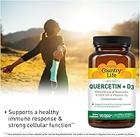 Vista 2 de Country Life Cápsulas de quercetina de 500 mg con vitamina D3 800 UI – Suplemento de apoyo inmunológico para adultos – Potenciadores inmunológicos