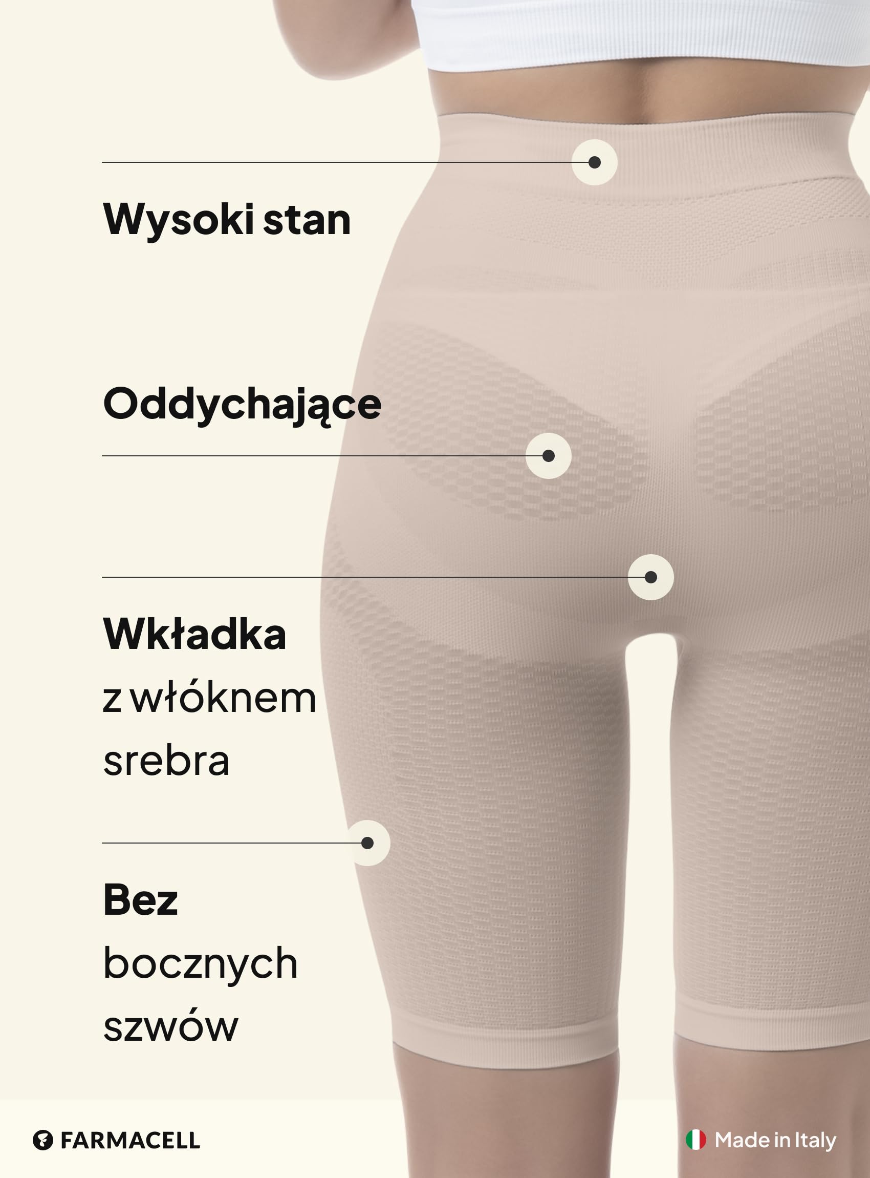 Farmacell Szorty Antycellulitowe Modelujące Damskie, Kontrolą Brzucha, Push-Up, Made in Italy, 312