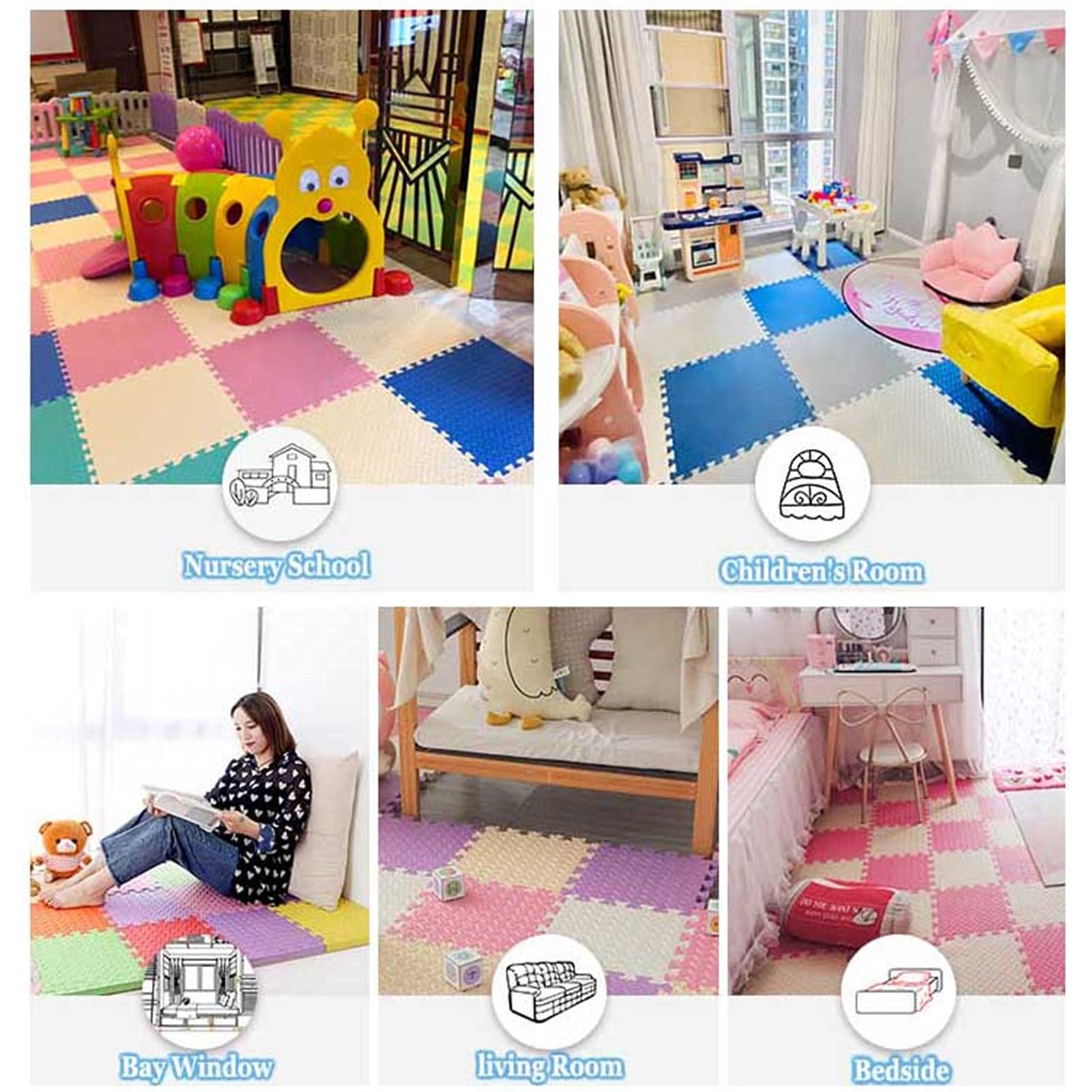 Tappeto Puzzle per Neonati, 11,8"X 11,8" Bambini Mattonelle in Schiuma A Incastro Multicolori Tappetini da Gioco per Camera dei Bambini Soggiorno Palestra Piscina,Pink+Purple,32pcs