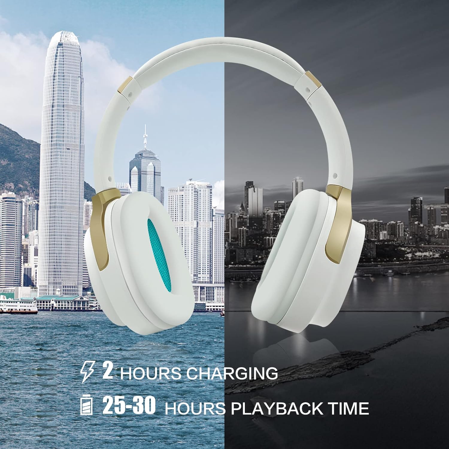 GoldenPlayer On Ear Bluetooth Headphones, 25 Hours Playtime Wireless Headphones with Microphone, HiFi Stereo Headphones with Swivel Earmuffs, Comfortable Headphones for Adults/Teens/Laptops (White) : Electronics