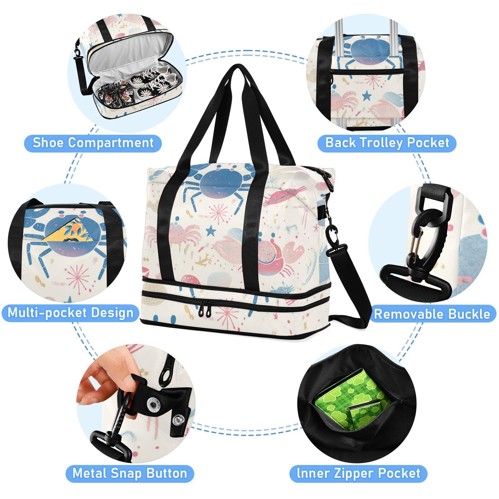 Reisetasche mit Nassfach, verstellbarer Riemen, für Sport, 2-teiliges Set für Männer und Frauen