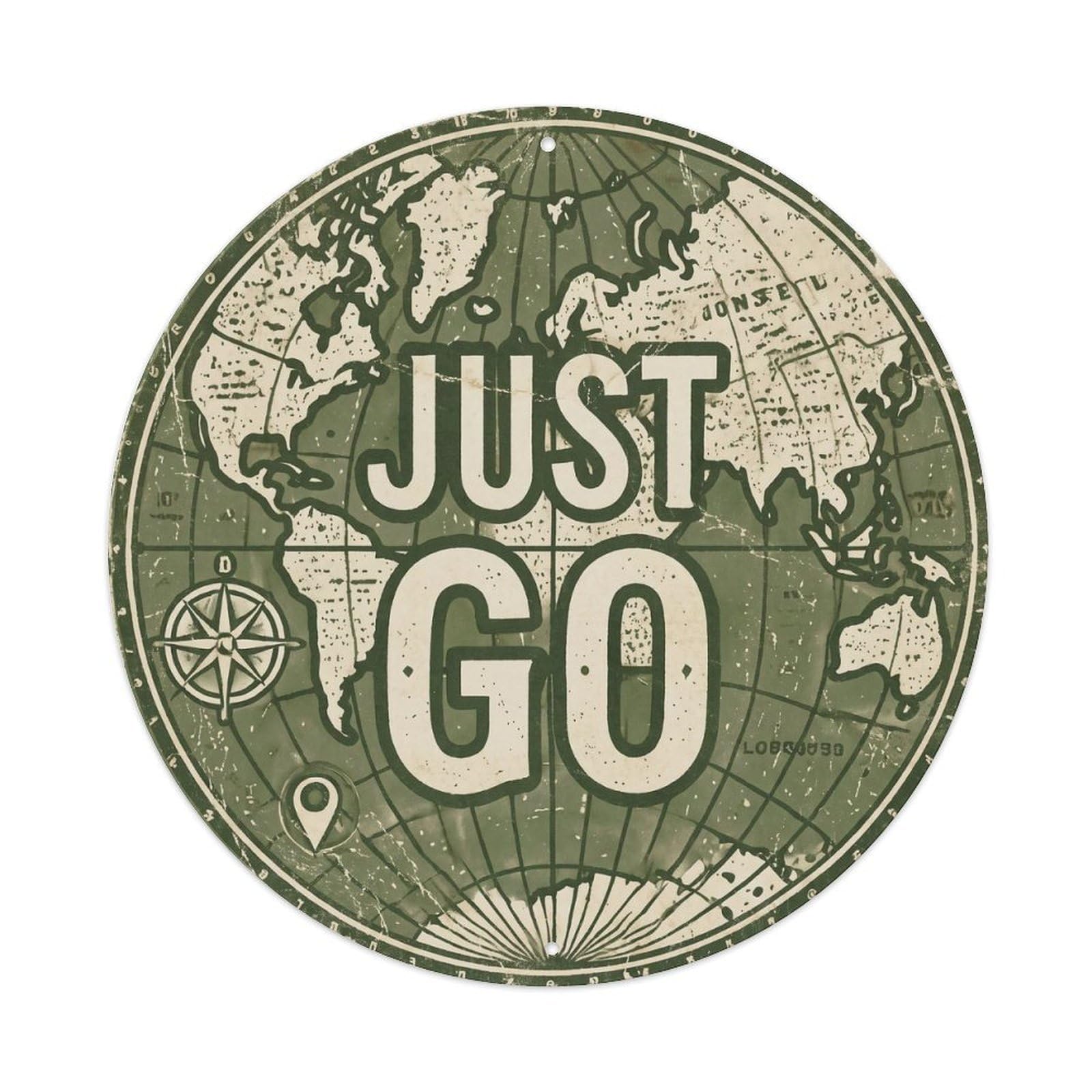 Vintage World Map with Compass Just Go Mapping Metal Tin Sign