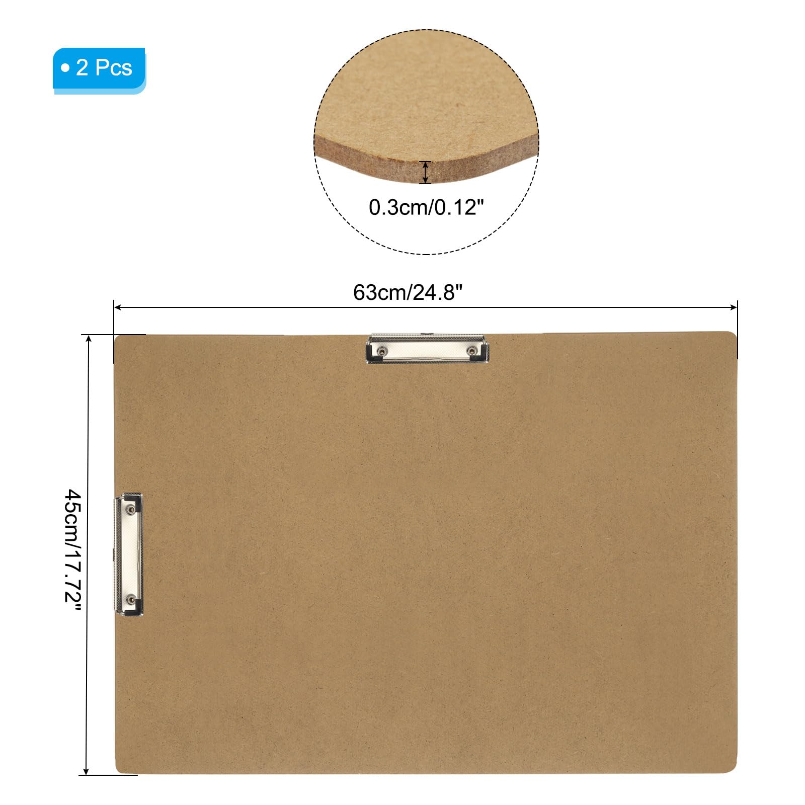 PATIKIL 24.8" x 17.7" Horizontal Clipboard, 2 Pcs Extra Large Landscape Layout Hardboard with Low Profile Clip - Image 2