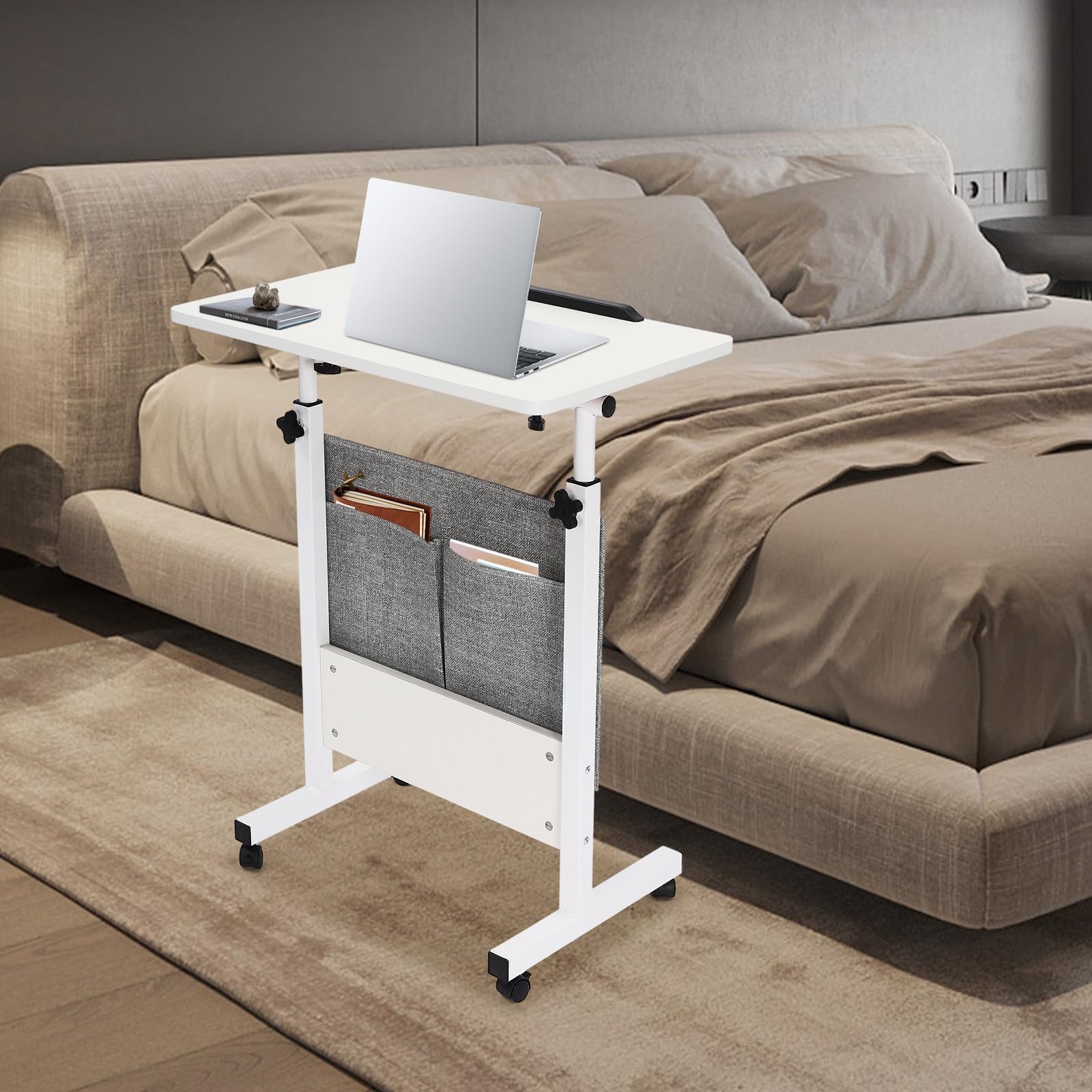 Adjustable Height Standing Desk with 4 Universal Wheels Portable Laptop Desk with Storage Bag Rolling Computer Stand with — view 5