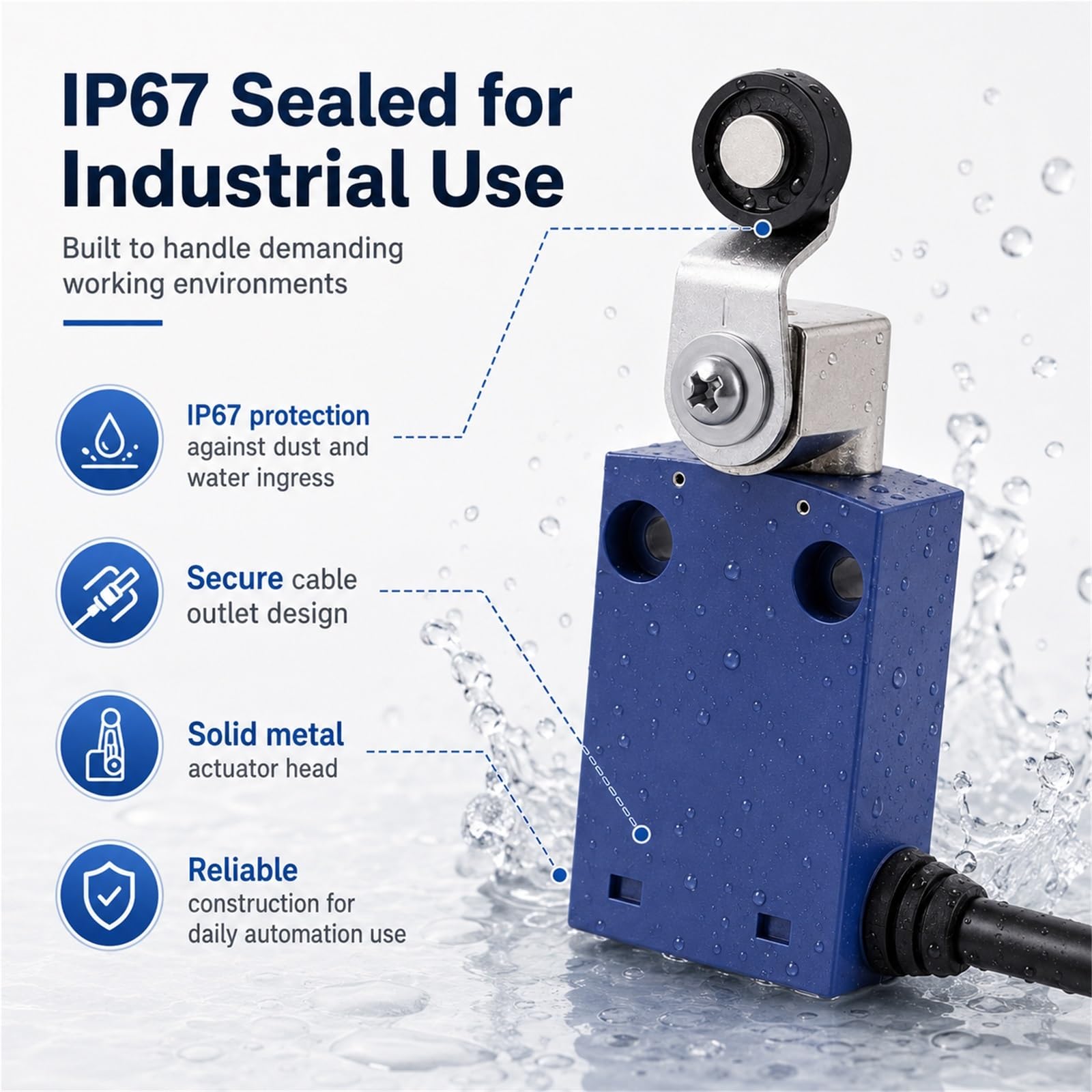 Interruptor de Límite C6N-P104L2 Final de Carrera Impermeable con Cable de 2 Metros 1NA 1NC 250V 6A Reinicio Automático para Control de Automatización Industrial(C6N-P104-L1)