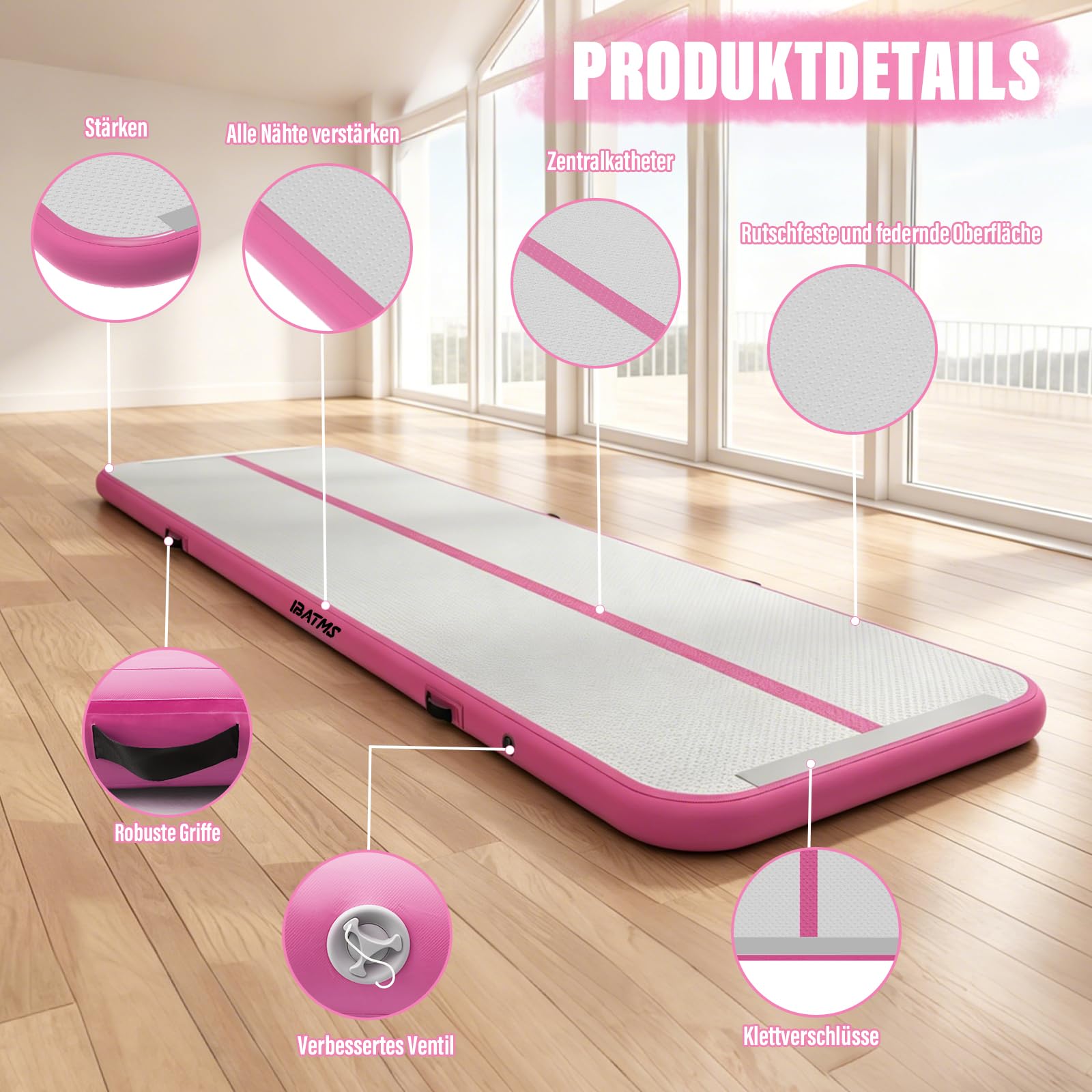 IBATMS Air Track Ginnastica Artistica 3/4/5/6 Metri, Tappeto Ginnastica Artistica da Casa con Pompa Elettrica, Tappetino Gonfiabile per Allenamento Yoga Cheerleading Fitness