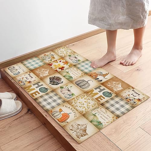 Miniatura 4 de Door Mat for Bedroom Decor It's Fall Y'all Buffalo Plaid Pumpkins Maple Leaves Fall Harvest Thanksgiving Floor Mats Rugs for Living Room, Non-Slip