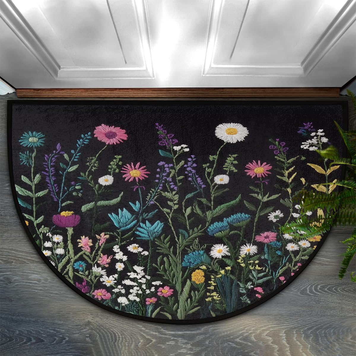 Mexpekil Half Moon Door Mats Indoor, Wildflowers Washable Anti Slip Floor Rug, Home Decor Outdoor Mat for Inside, Entrance, Front Back Door, Garden