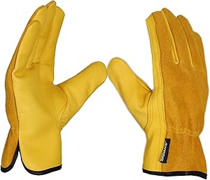 SAWANS Leather Working Gloves Work Gardening Gloves Thorn Proof Garden Heavy Duty Utility Men Women Construction