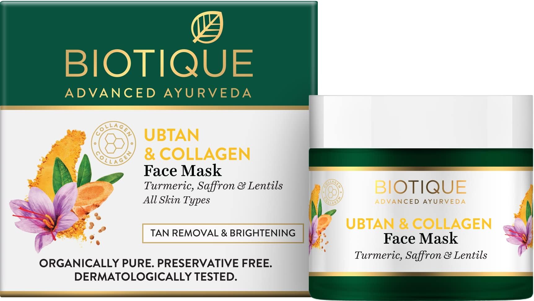 Biotique Ubtan & Collagen Skin Brightening Face Pack Mask for Fairer, Brighter & Tan Free Skin |Dark Spot & Blemish Reduction|For Men & Women -50g