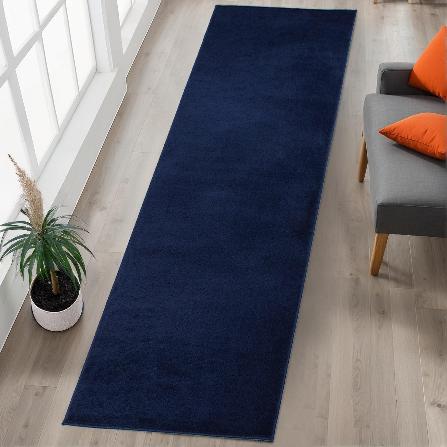 RugStylesOnline Washable Custom Size Runner Rug Solid Color Navy, (4 Feet Length x 26 Inch Width) Custom Cut Slip Resistant Rubber Backing Runner Rugs