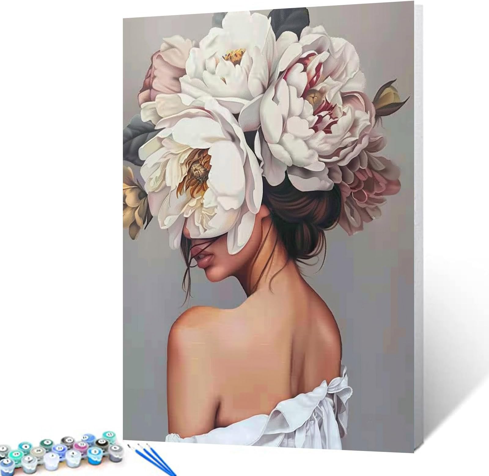 Tucocoo Fashion Girl with Flowers on Head Paint by Numbers for Adults Modern Art Style Figure Lady Painting by Numbers for Adults Beginner Acrylic Oil Painting Set Without Frame-16''Wx20''H
