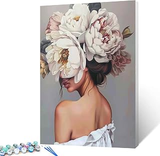 Tucocoo Fashion Girl with Flowers on Head Paint by Numbers for Adults Modern Art Style Figure Lady Painting by Numbers for Adults Beginner Acrylic Oil Painting Set Without Frame-16''Wx20''H