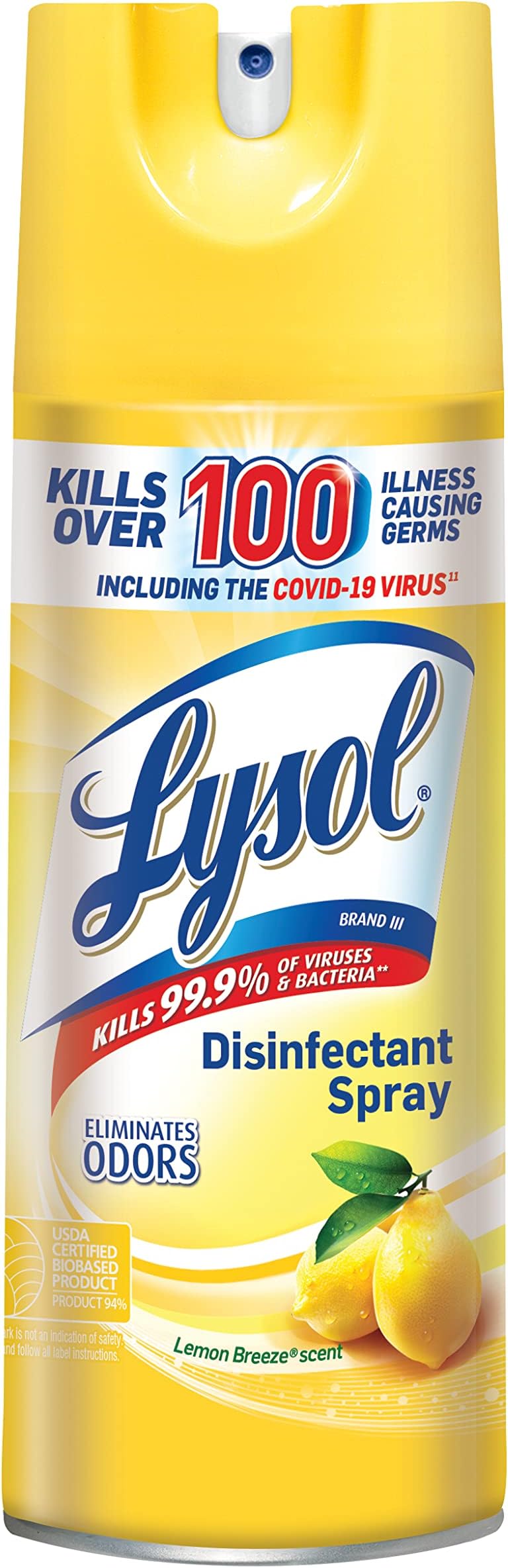 Disinfectant Spray, Sanitizing and Antibacterial Spray, For Disinfecting and Deodorizing, Lemon Breeze, 12.5oz
