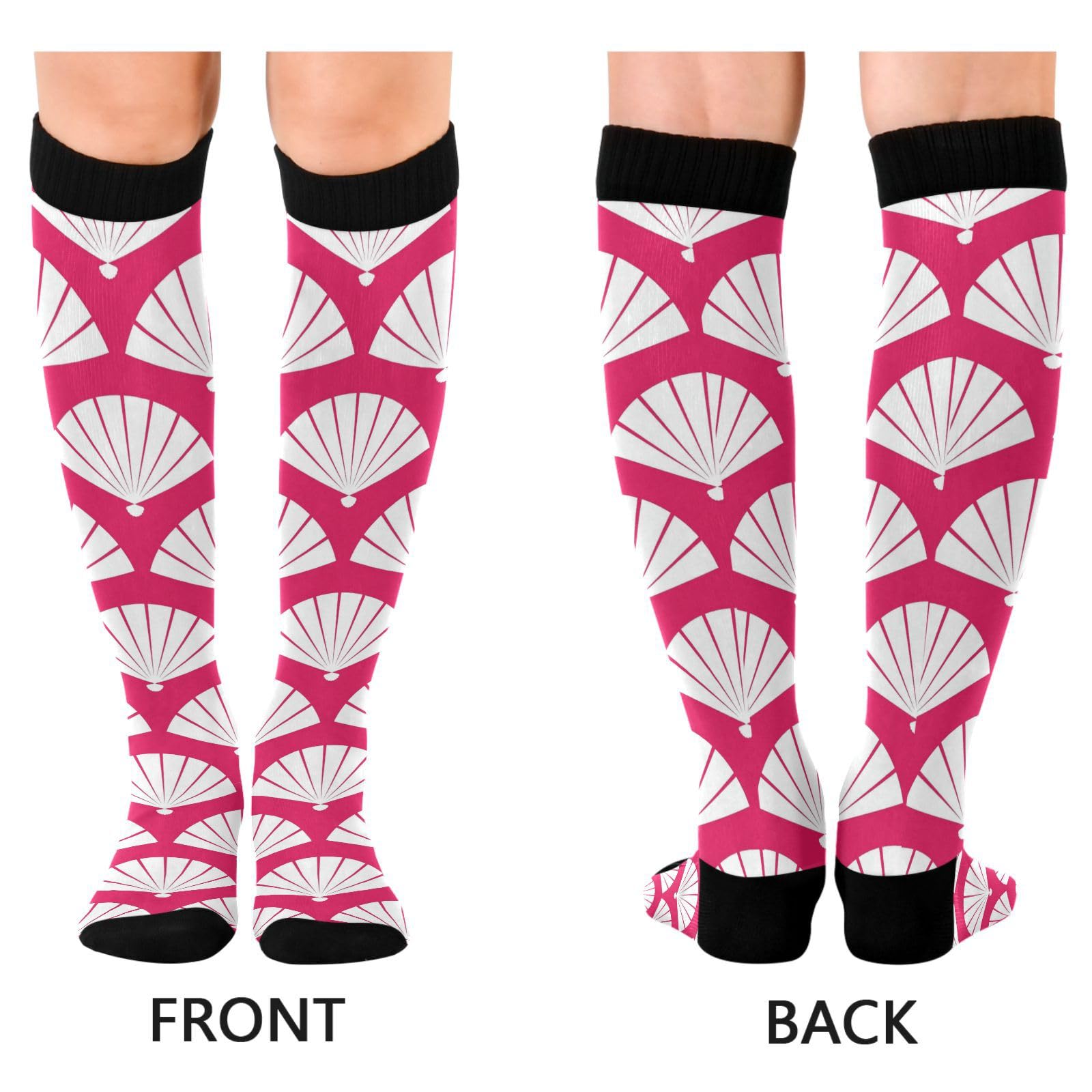 Dussdil Pink White Fan Compression Socks for Women Men Circulation Long Knee Sock for Teen Young adult Sport Gym Running Stockings