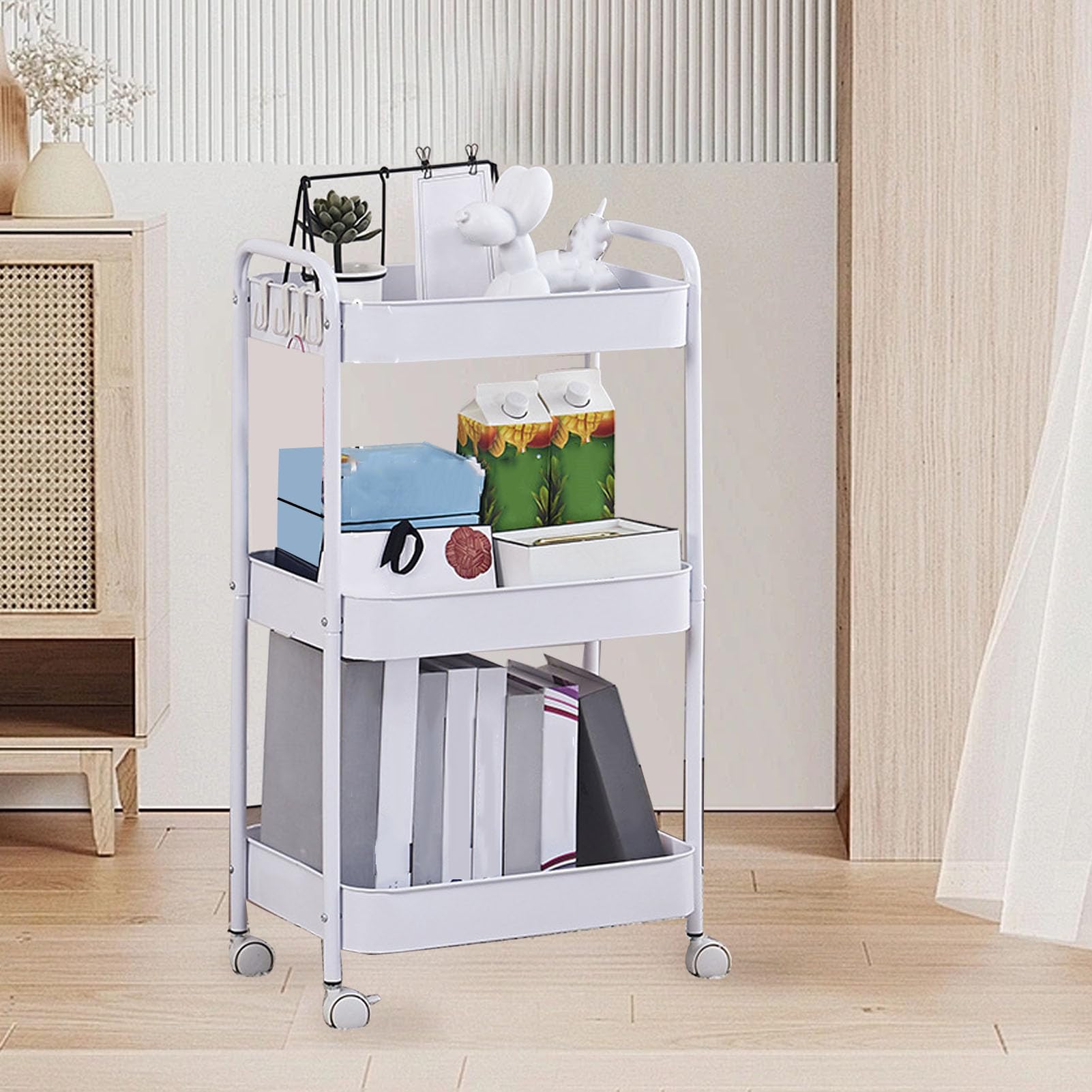 Carrito Auxiliar con Ruedas, Carro Organizador de 3 Niveles for