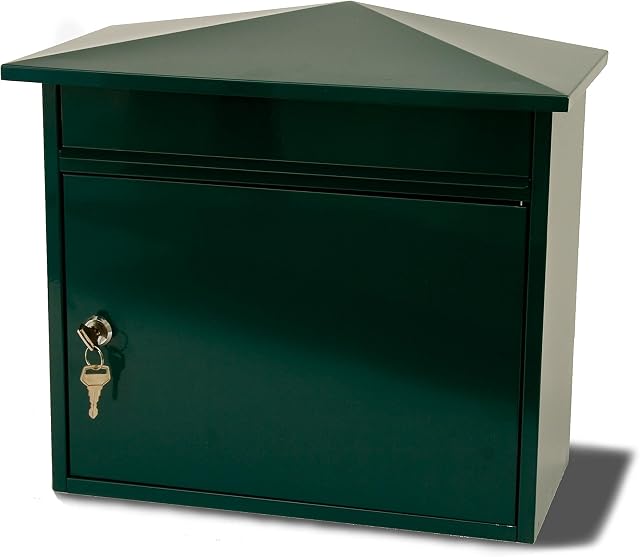Sterling MB15G Mersey Steel Postbox - Green, 359 x 349 x 206mm