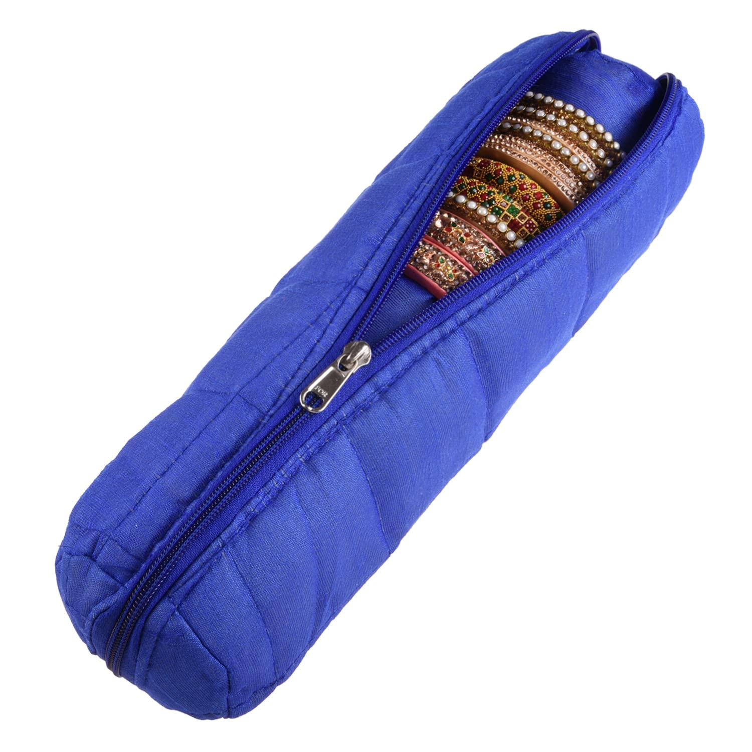 Kuber IndustriesKuber Industries Single Rod Bangle Box | Polyester Watch Organizer for Small Jewellery | Travelling Bracelets Organizer with Zipper | Blue