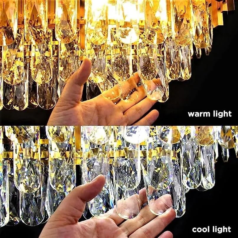 Image of Modern 5-Tiers Crystal Pendant Light Golden Round Ceiling Light Fixture (Antique, 600mm), 3 Colors Led Plate Included Warm White, Natural Light, Golden Chandelier Light (L-60*B-60*H-75 Cm) F