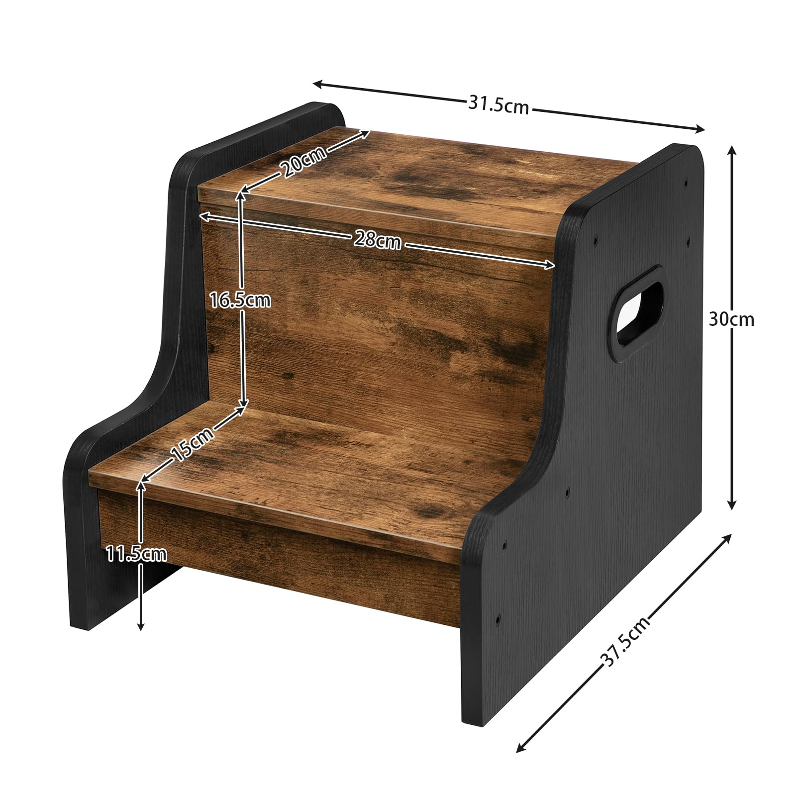 HOOBRO Poggiapiedi per Bambini, Sgabello Scaletta a 2 Gradini, Antiscivolo, Marrone Vintage e Nero