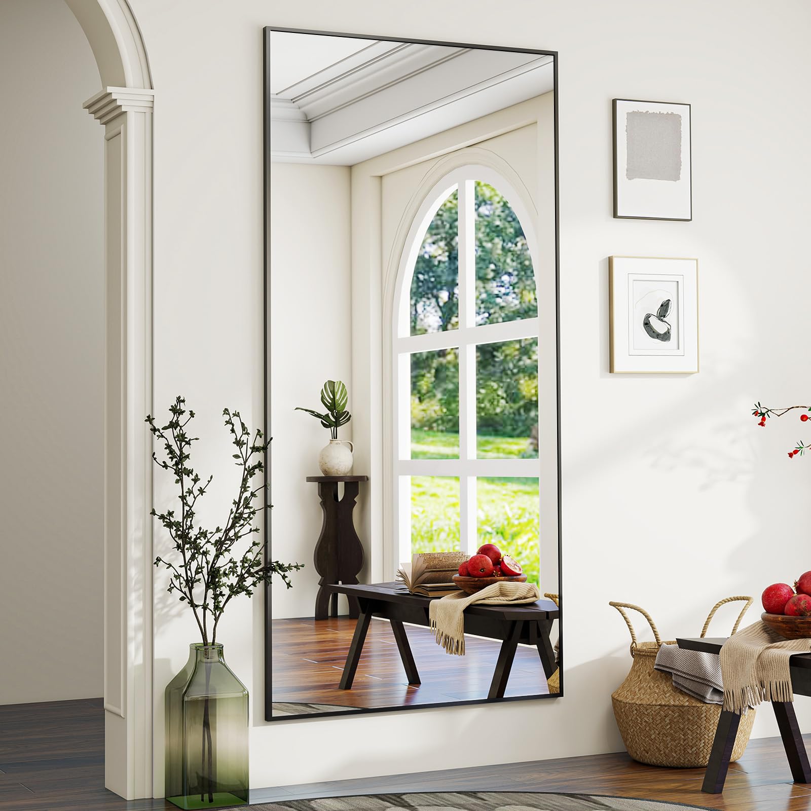 Koonmi Mirror Full Length - Minimalist Modern Full Body Floor Length Mirror - Standing, Hanging, Leaning for Living Room(Black,76x171 cm)