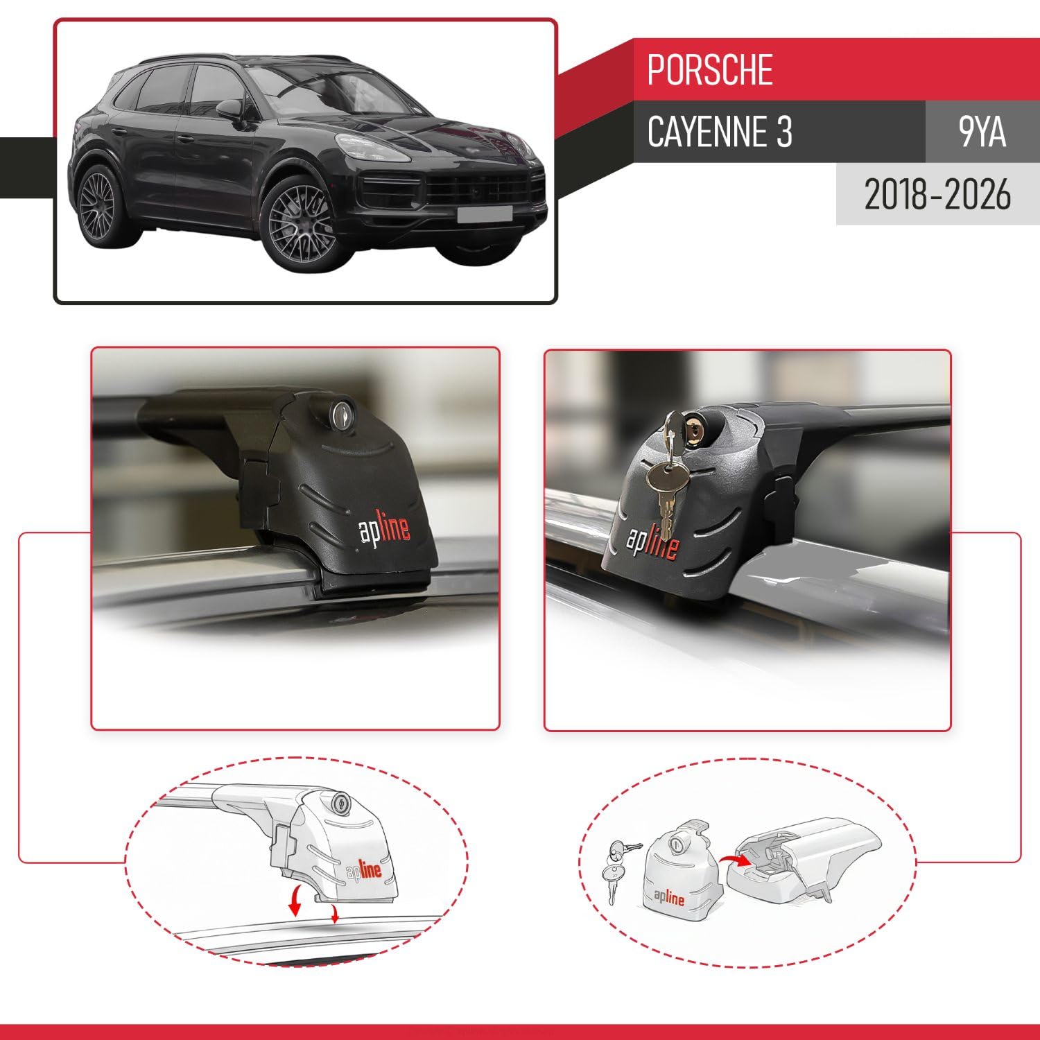 Kompatybilny z Porsche Cayenne 3 (9YA) 2018-2026 ACE-2 Model Aluminiowe poprzeczki dachowe Czarny 2 szt.