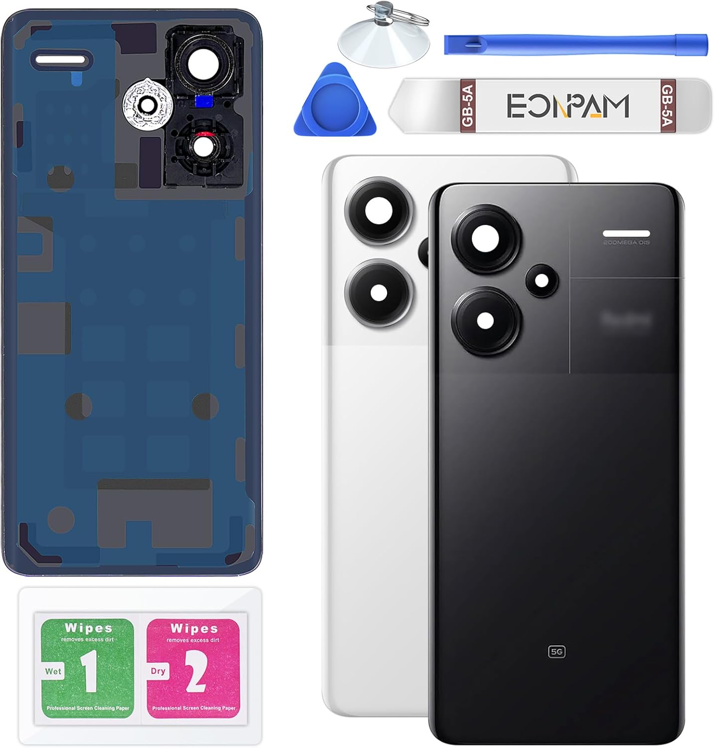 Back Cover Glass for Xiaomi Redmi Note 13 Pro+ Plus Rear Glass Replacement with Camera Lens + Repair Kit Genuine Rear Housing (Black)