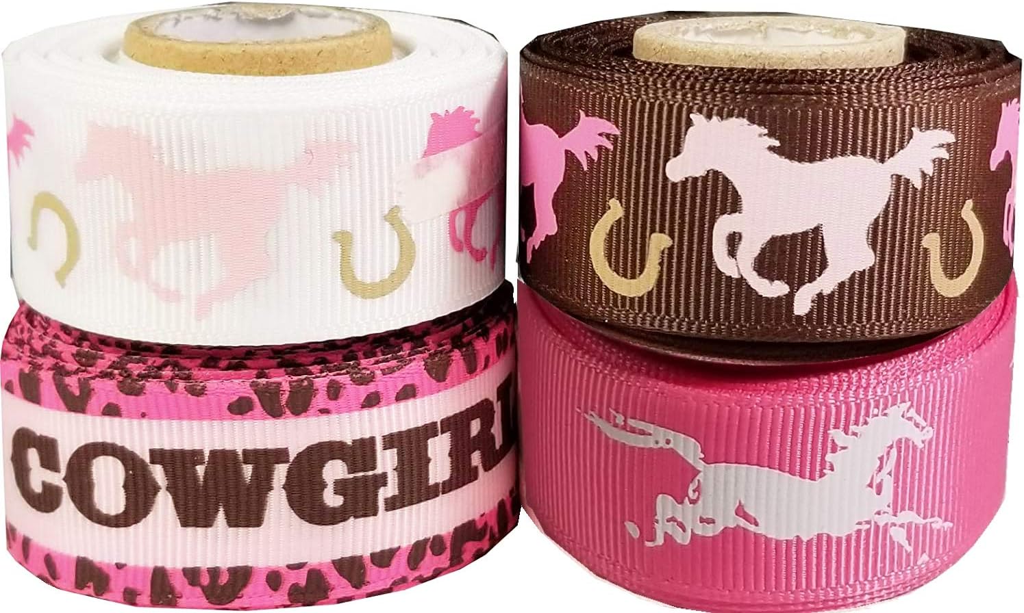 Q-YO 7/8" Grosgrain Ribbon Cowgirl/Horse Set for Gift Package Wrapping, Hair Bow Clip Accessory Making, Crafting, Wedding Decor... (20yd(4x5yd) 7/8" Grosgrain Ribbon-Cowgirl and Horses Giddyup